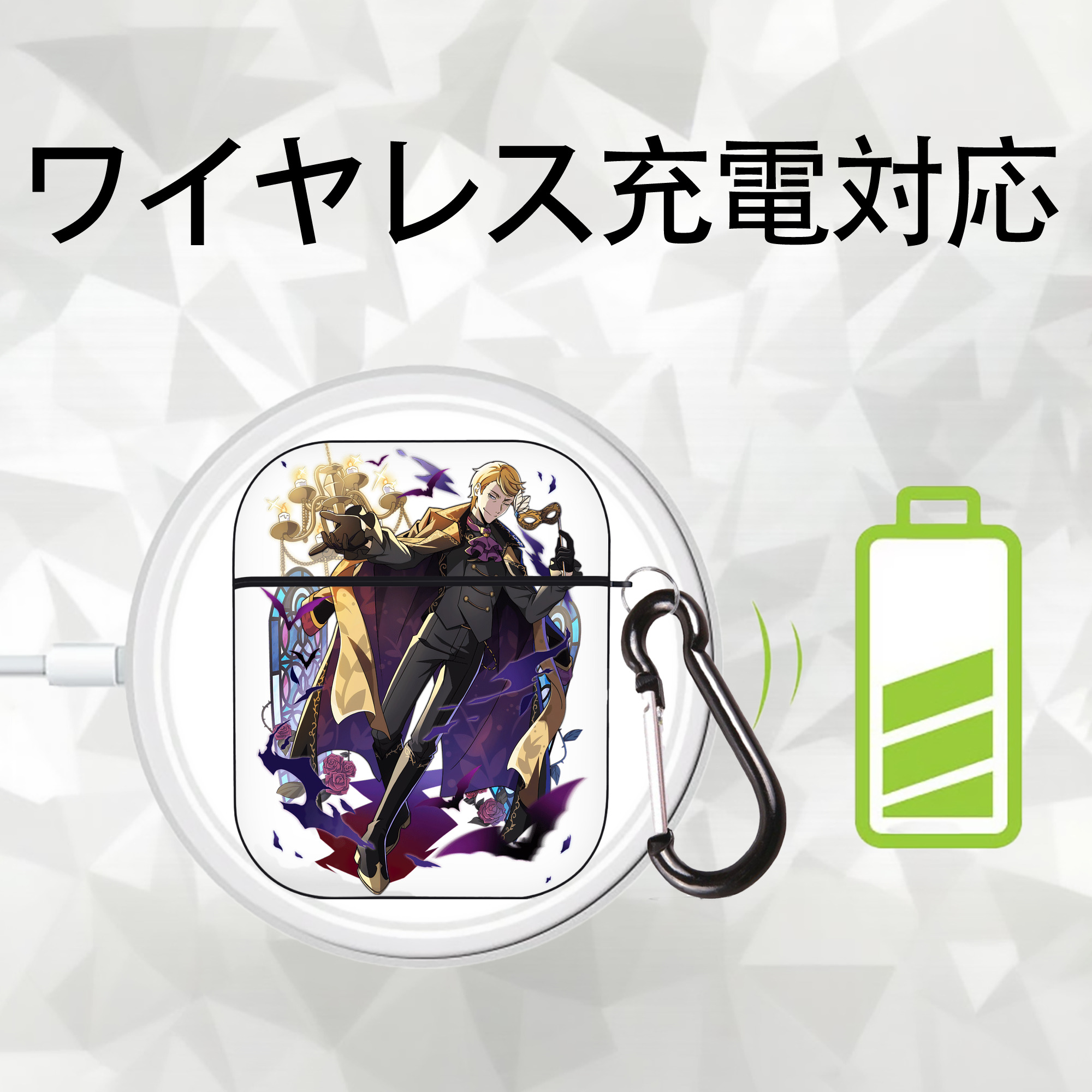 文豪ストレイドッグス Bungo Stray Dogs AirPods 第2世代保護ケース ハードシェル ブラック 耐衝撃・防指紋・カラビナ付き