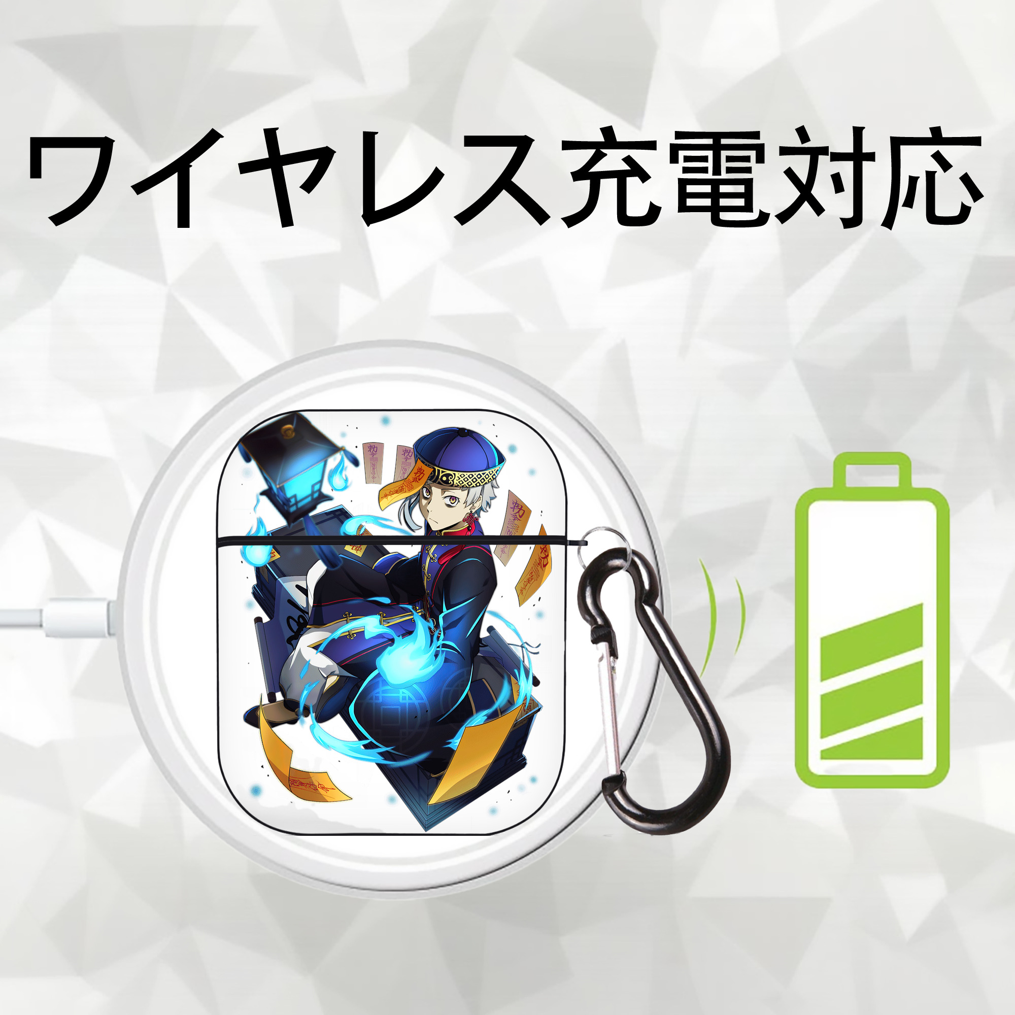 文豪ストレイドッグス Bungo Stray Dogs AirPods 第2世代保護ケース ハードシェル ブラック 耐衝撃・防指紋・カラビナ付き