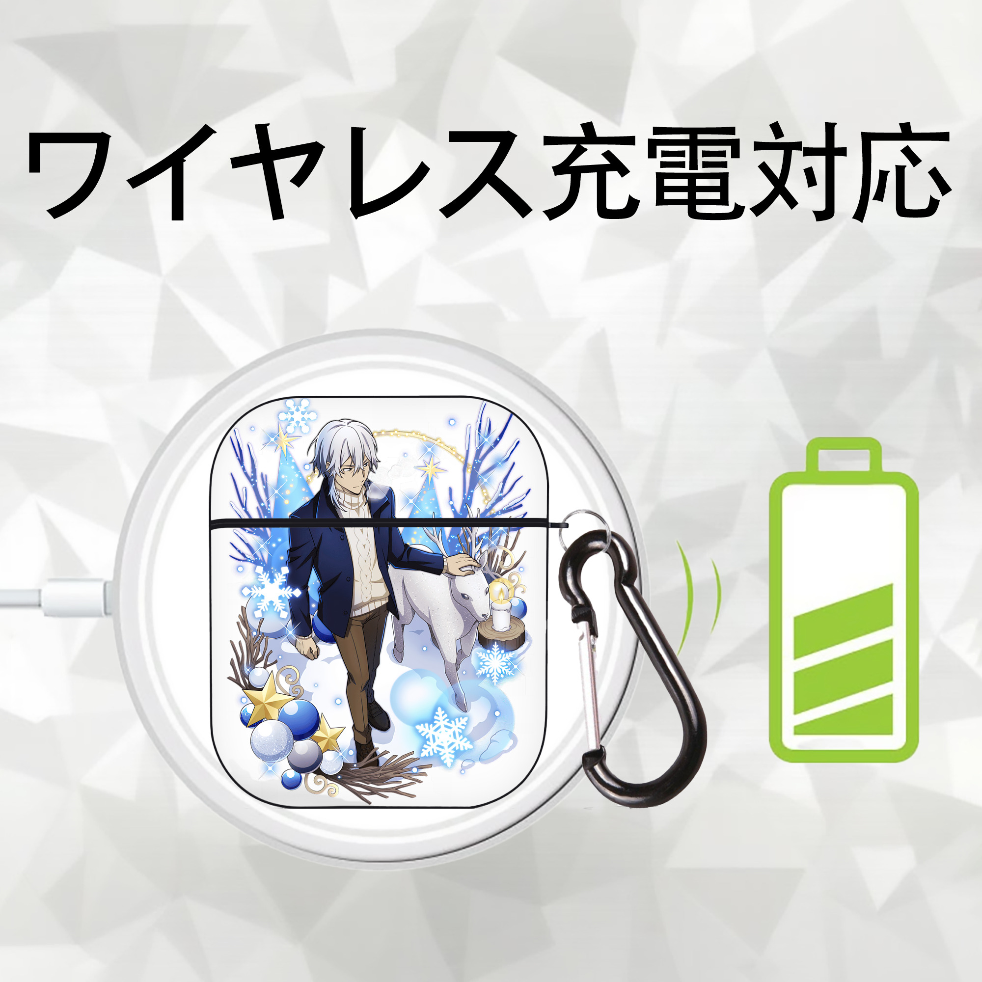 文豪ストレイドッグス Bungo Stray Dogs AirPods 第2世代保護ケース ハードシェル ブラック 耐衝撃・防指紋・カラビナ付き