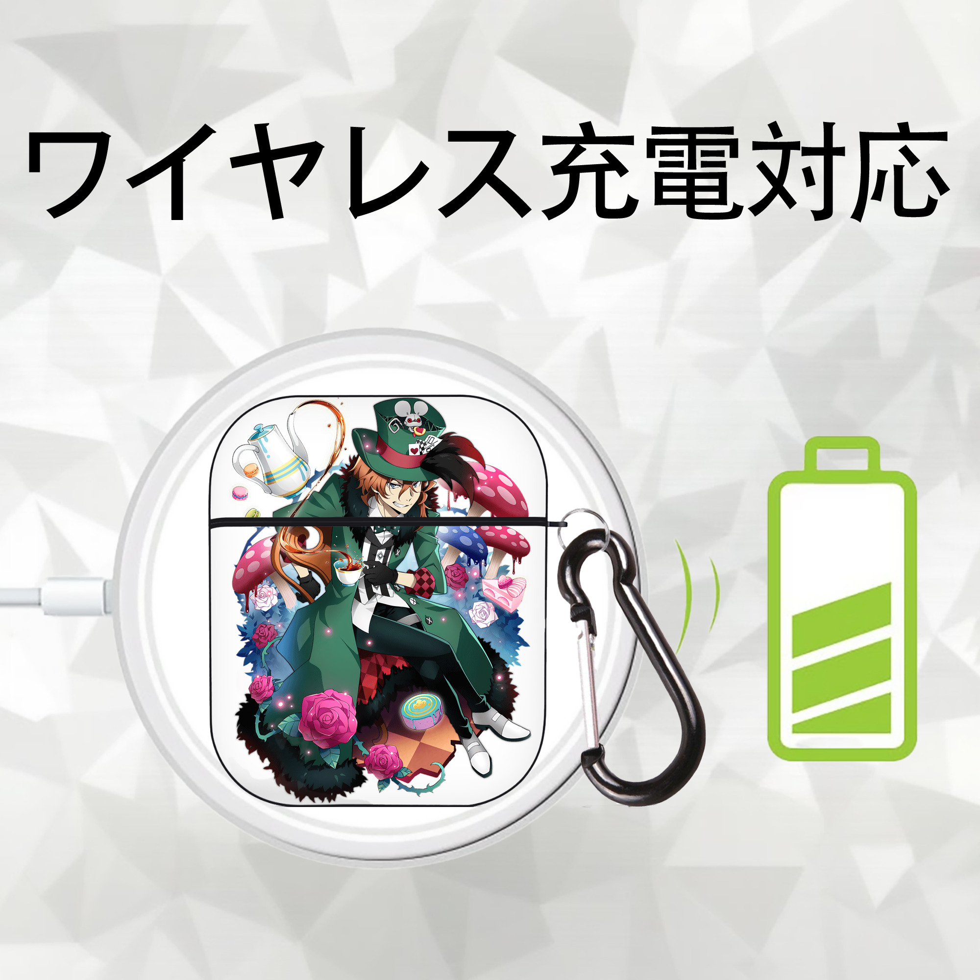 文豪ストレイドッグス Bungo Stray Dogs AirPods 第2世代保護ケース ハードシェル ブラック 耐衝撃・防指紋・カラビナ付き
