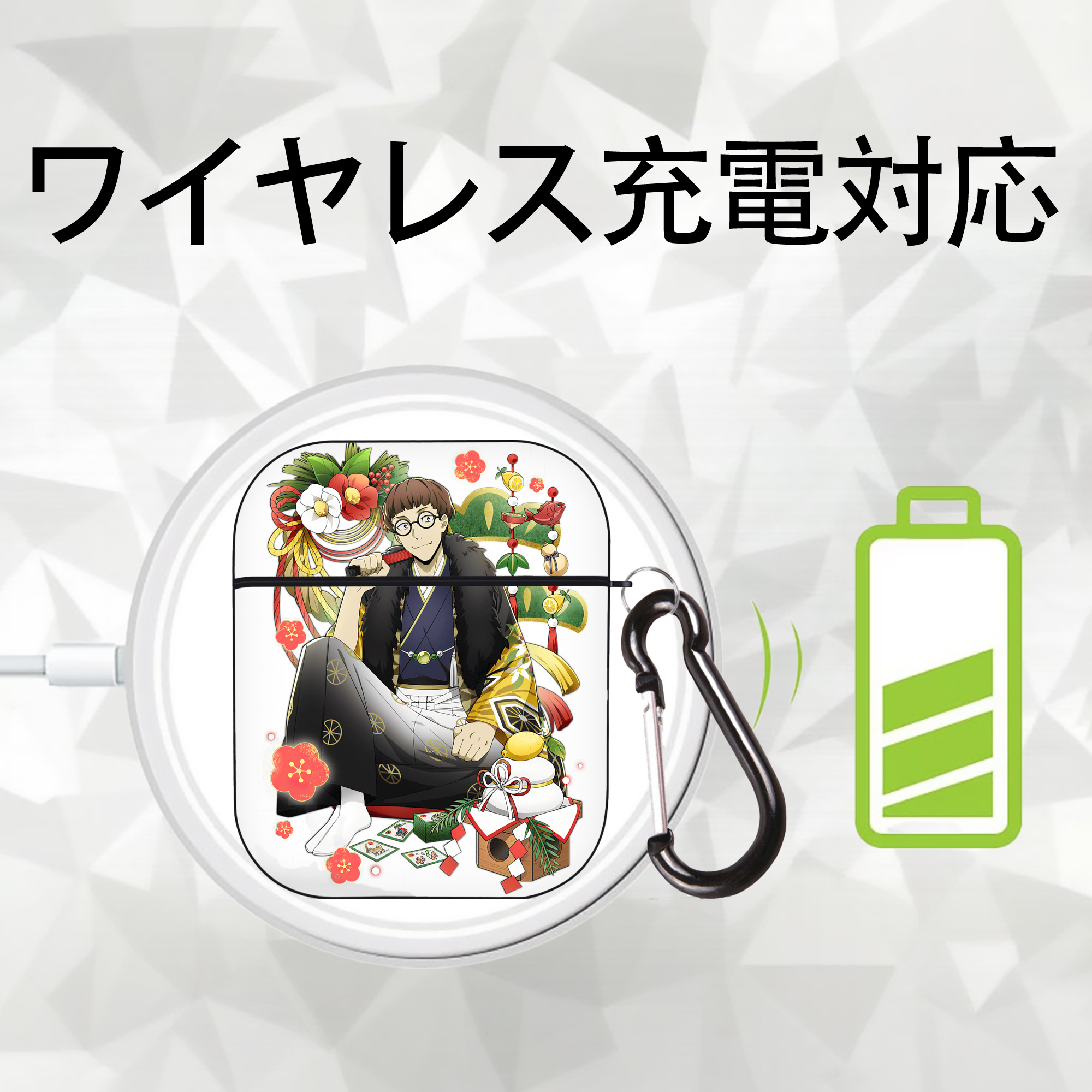 文豪ストレイドッグス Bungo Stray Dogs AirPods 第2世代保護ケース ハードシェル ブラック 耐衝撃・防指紋・カラビナ付き