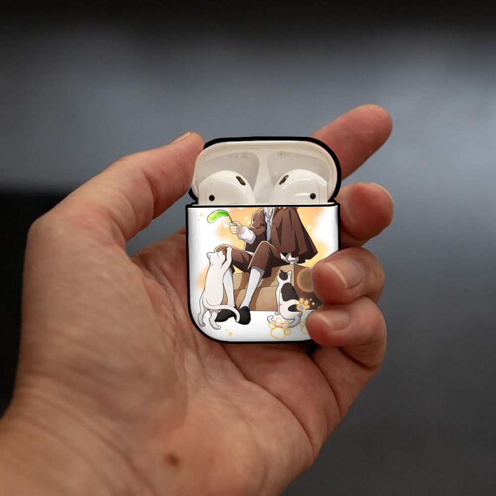 文豪ストレイドッグス Bungo Stray Dogs AirPods 第2世代保護ケース ハードシェル ブラック 耐衝撃・防指紋・カラビナ付き