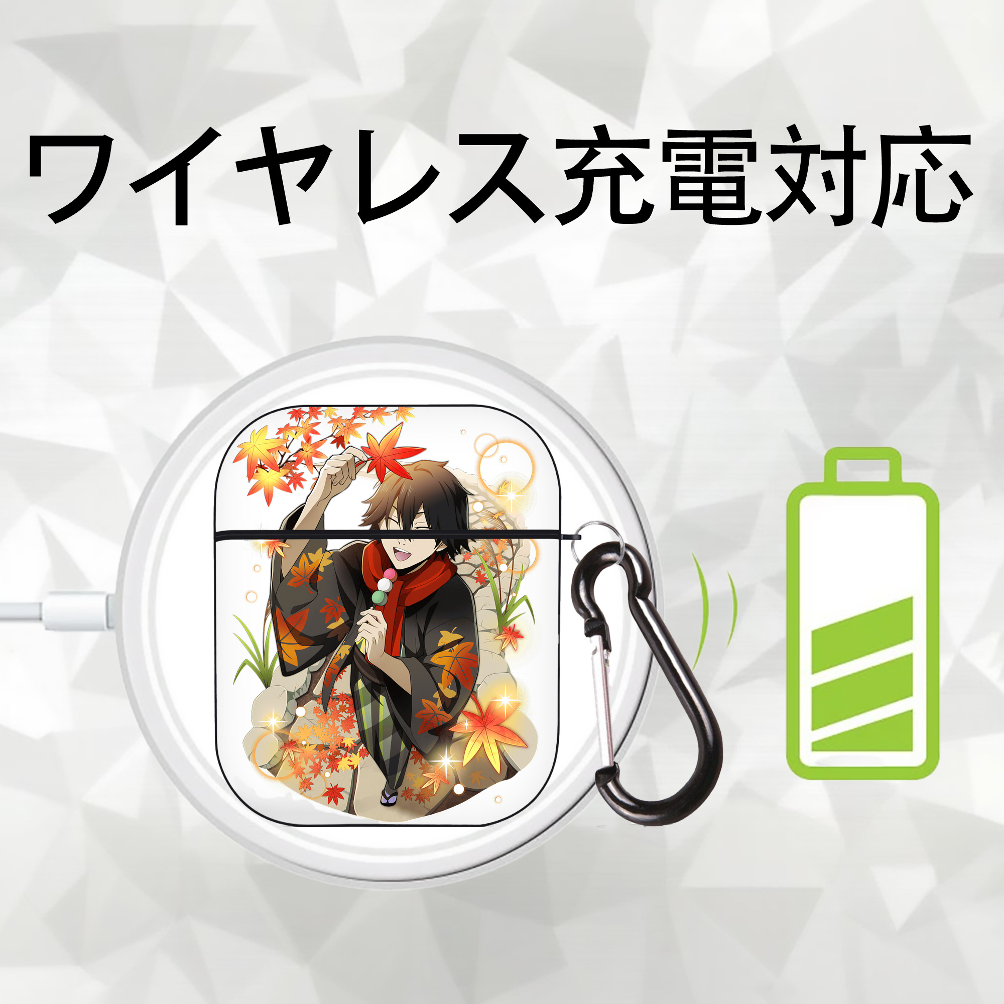 文豪ストレイドッグス Bungo Stray Dogs AirPods 第2世代保護ケース ハードシェル ブラック 耐衝撃・防指紋・カラビナ付き