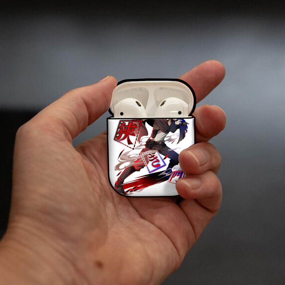 文豪ストレイドッグス Bungo Stray Dogs AirPods 第2世代保護ケース ハードシェル ブラック 耐衝撃・防指紋・カラビナ付き