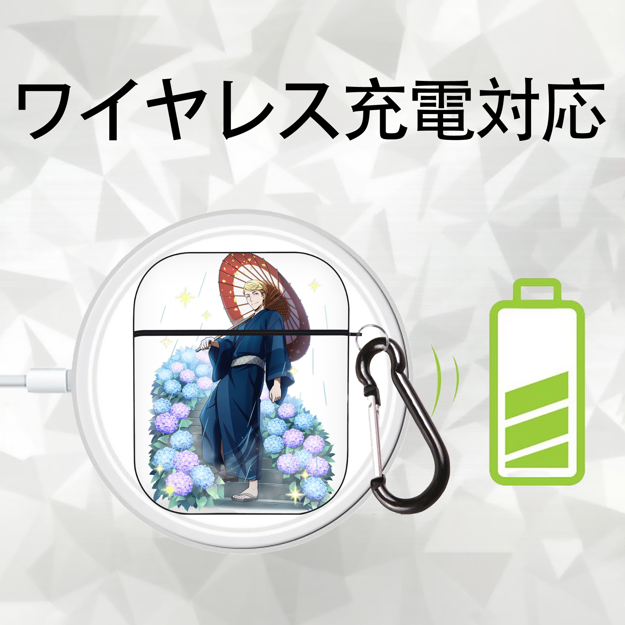 文豪ストレイドッグス Bungo Stray Dogs AirPods 第2世代保護ケース ハードシェル ブラック 耐衝撃・防指紋・カラビナ付き