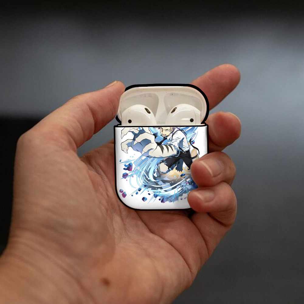 文豪ストレイドッグス Bungo Stray Dogs AirPods 第2世代保護ケース ハードシェル ブラック 耐衝撃・防指紋・カラビナ付き