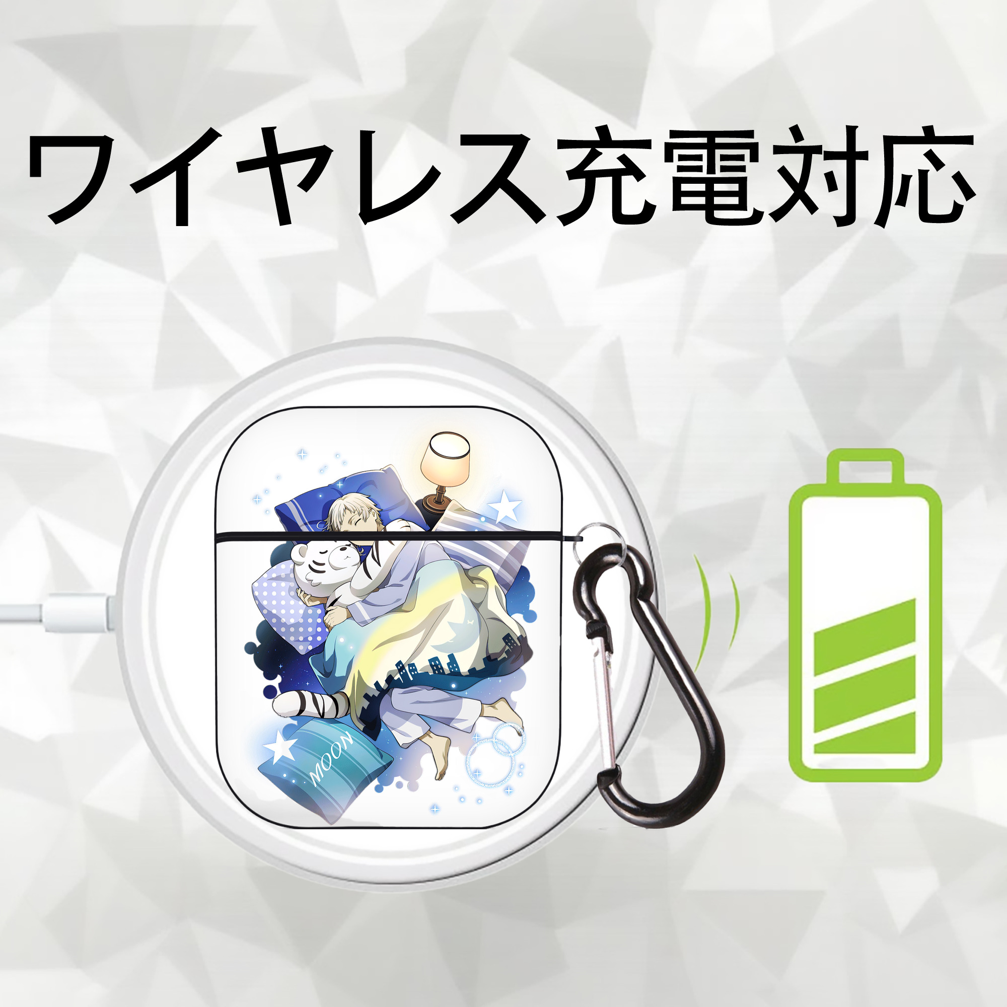 文豪ストレイドッグス Bungo Stray Dogs AirPods 第2世代保護ケース ハードシェル ブラック 耐衝撃・防指紋・カラビナ付き