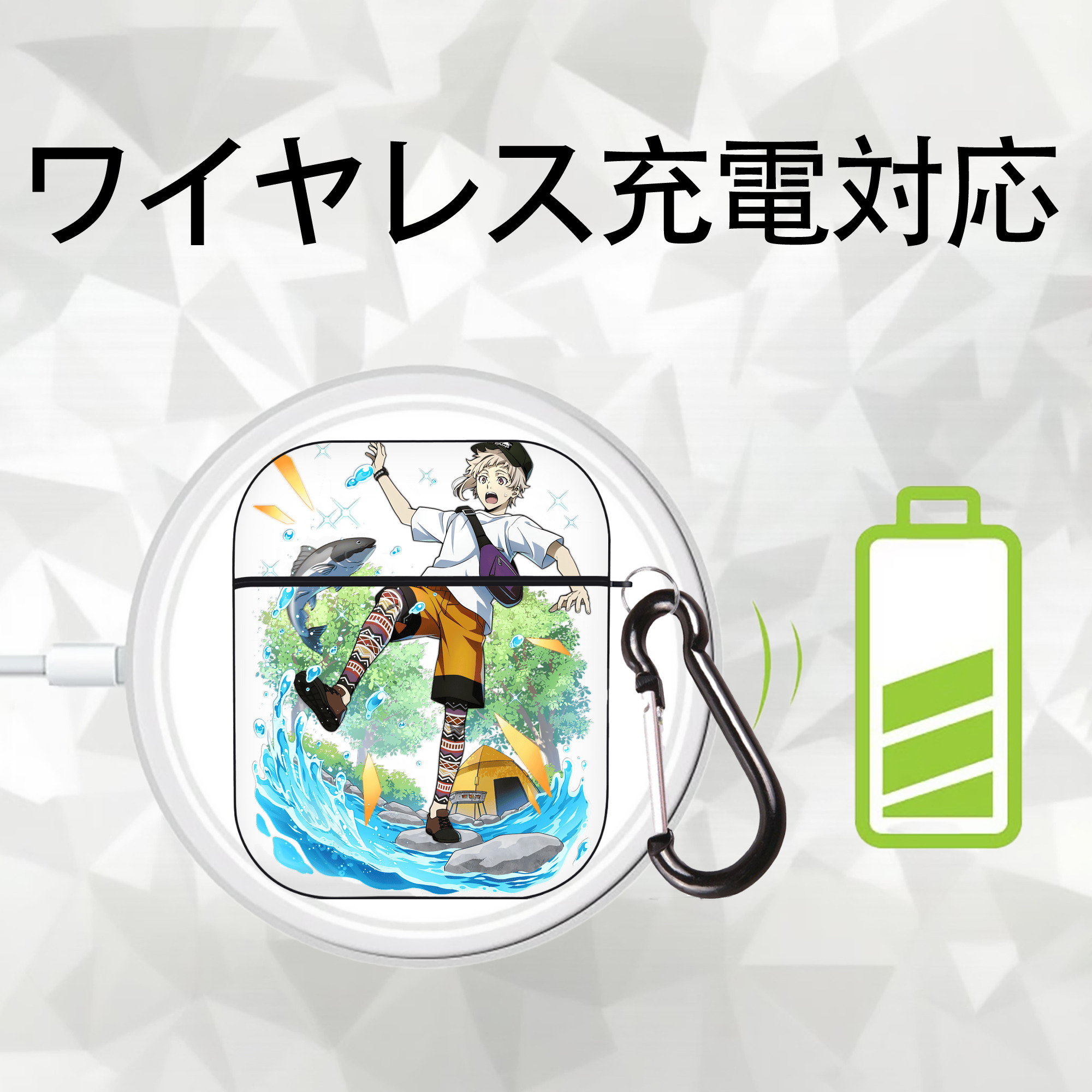文豪ストレイドッグス Bungo Stray Dogs AirPods 第2世代保護ケース ハードシェル ブラック 耐衝撃・防指紋・カラビナ付き