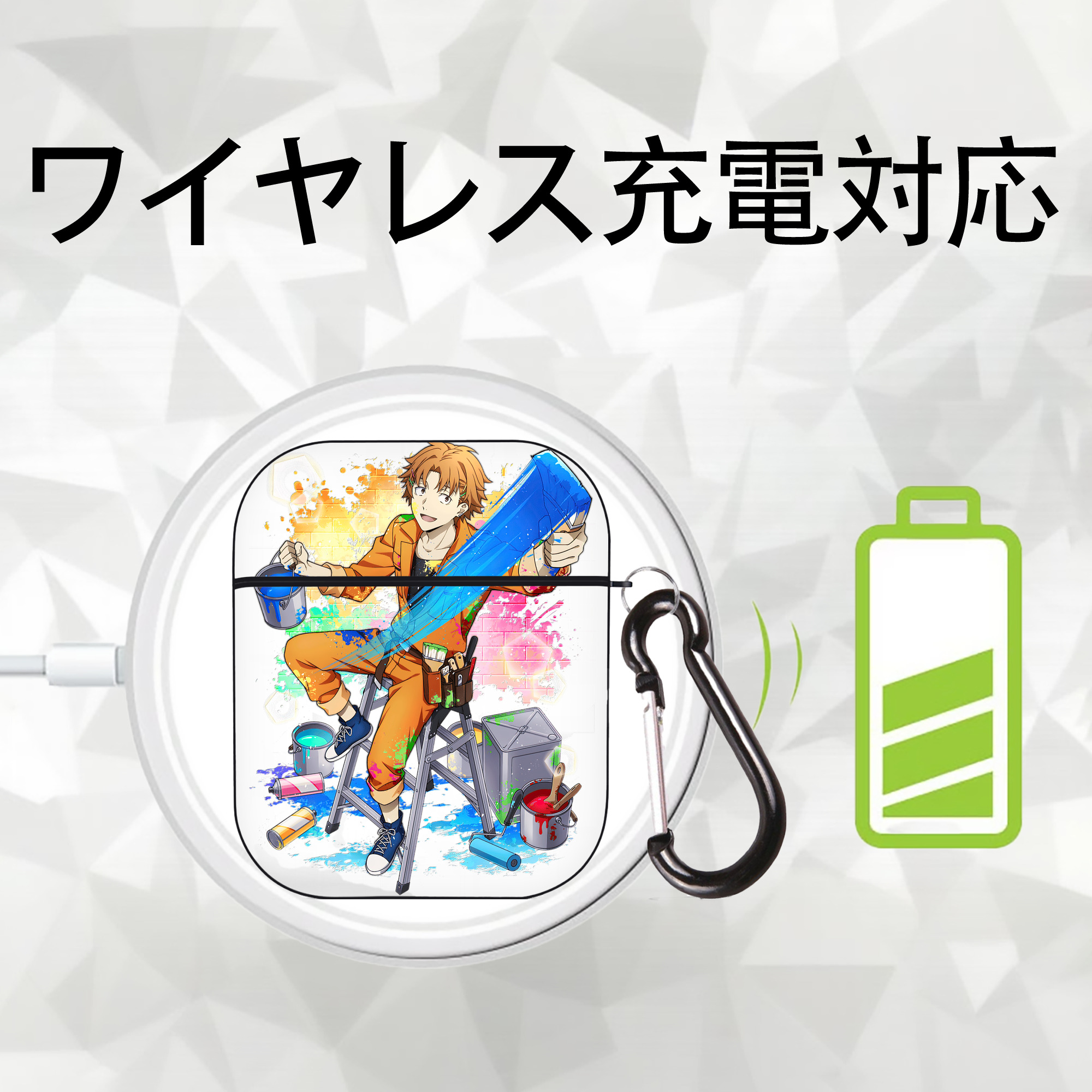 文豪ストレイドッグス Bungo Stray Dogs AirPods 第2世代保護ケース ハードシェル ブラック 耐衝撃・防指紋・カラビナ付き
