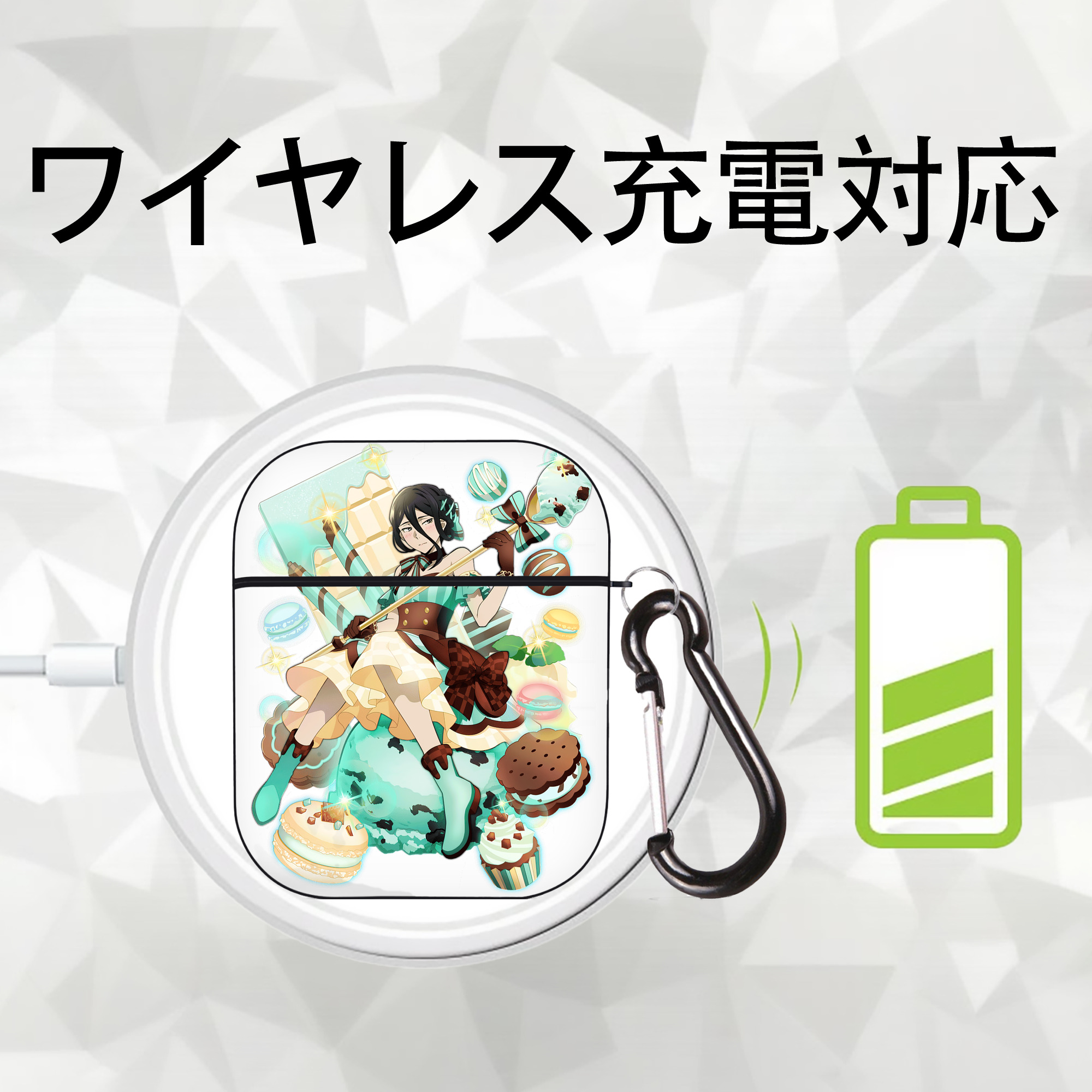 文豪ストレイドッグス Bungo Stray Dogs AirPods 第2世代保護ケース ハードシェル ブラック 耐衝撃・防指紋・カラビナ付き