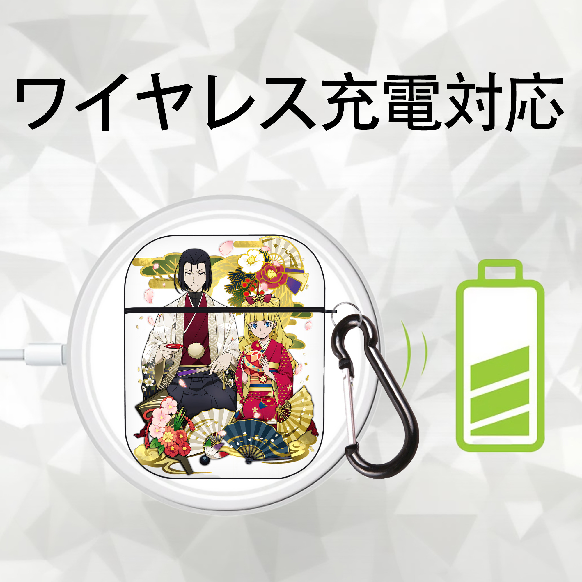 文豪ストレイドッグス Bungo Stray Dogs AirPods 第2世代保護ケース ハードシェル ブラック 耐衝撃・防指紋・カラビナ付き