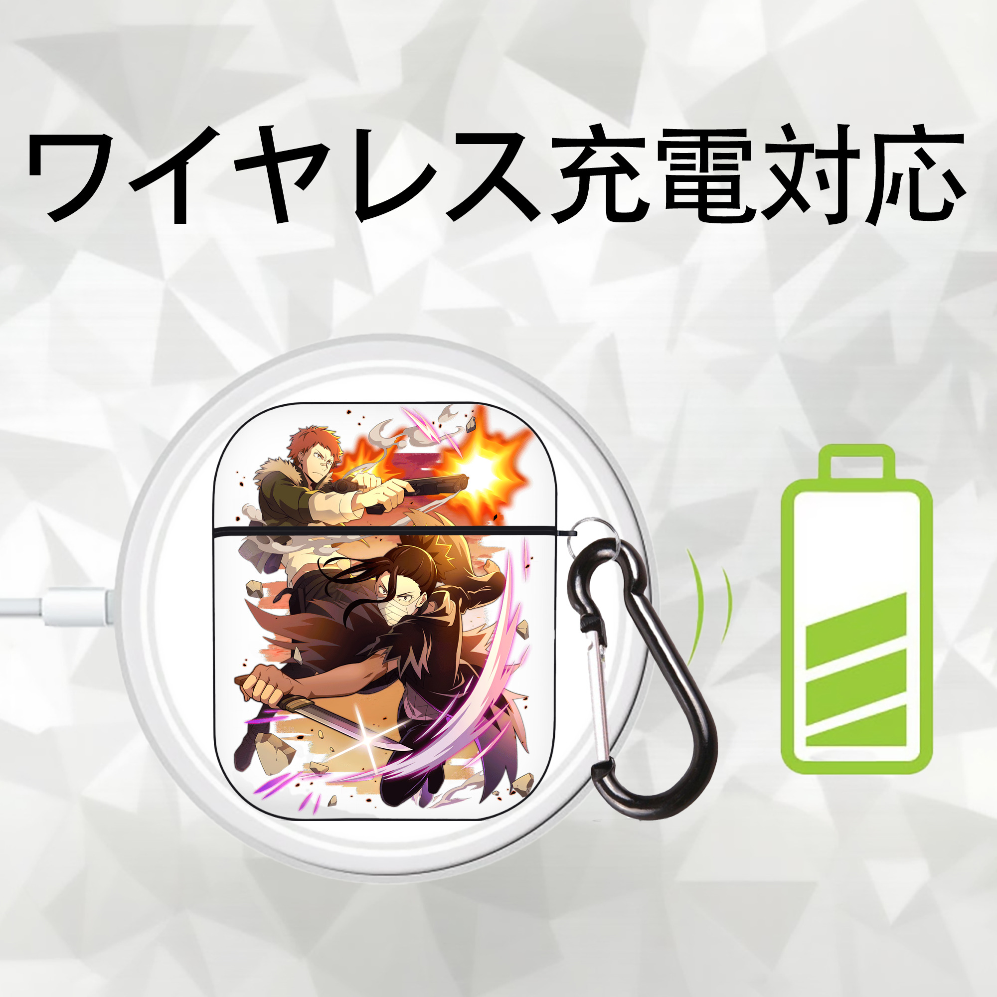 文豪ストレイドッグス Bungo Stray Dogs AirPods 第2世代保護ケース ハードシェル ブラック 耐衝撃・防指紋・カラビナ付き