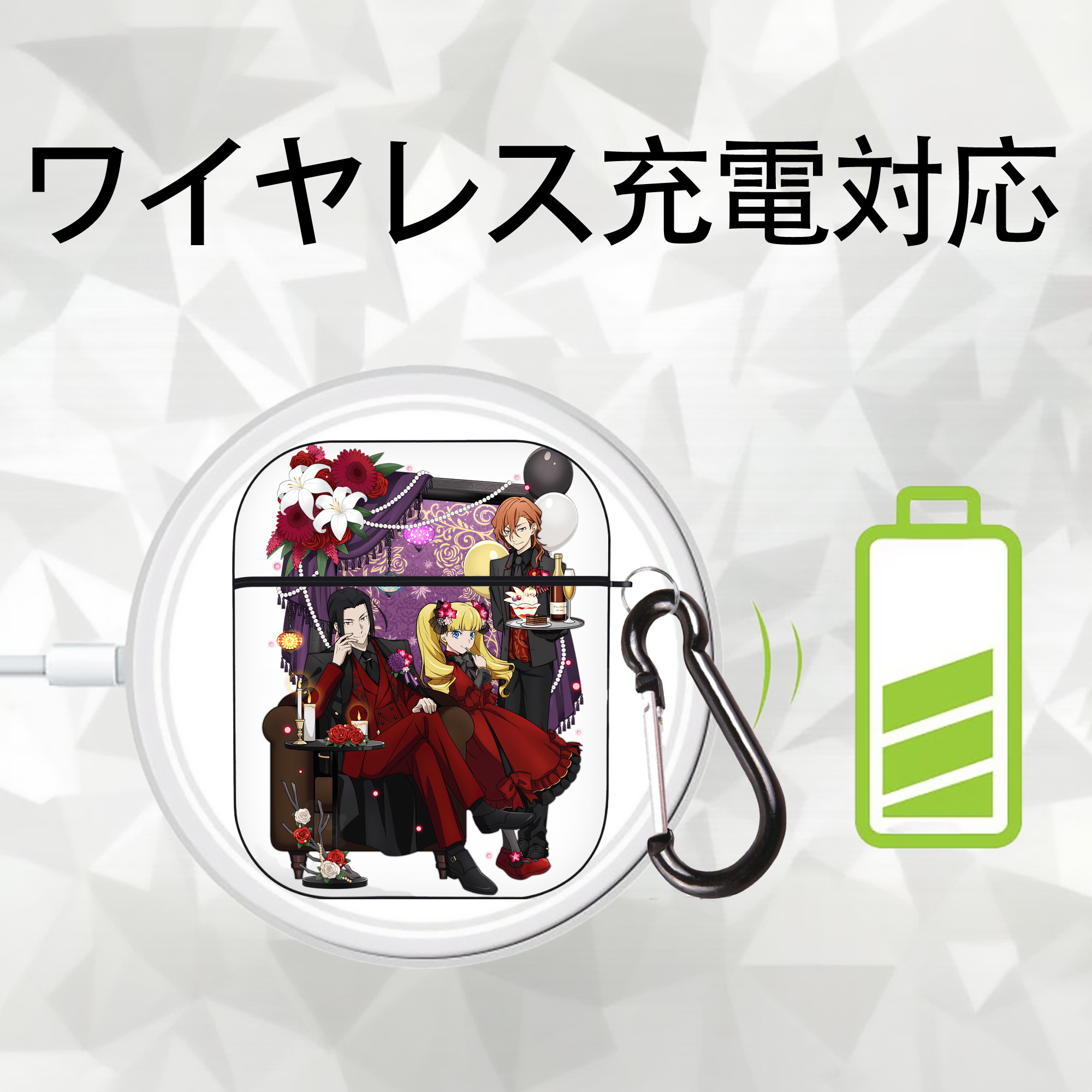 文豪ストレイドッグス Bungo Stray Dogs AirPods 第2世代保護ケース ハードシェル ブラック 耐衝撃・防指紋・カラビナ付き