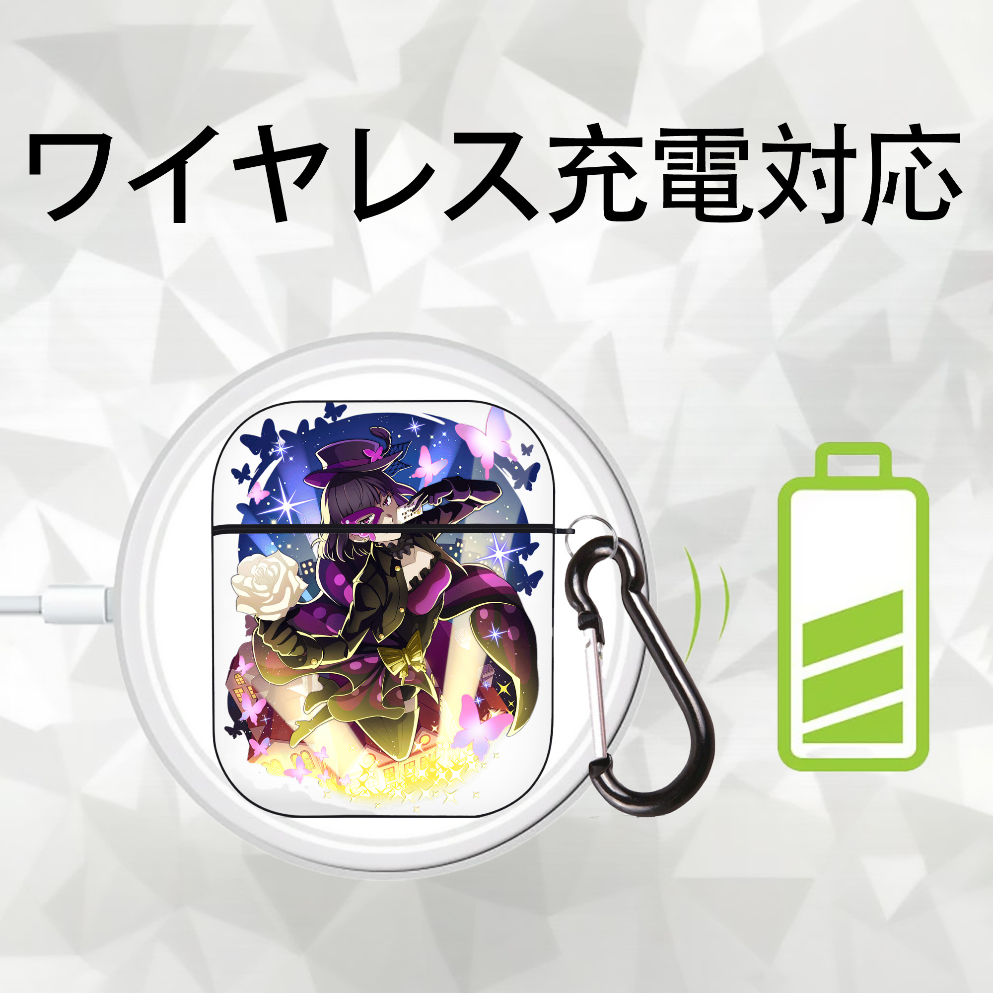 文豪ストレイドッグス Bungo Stray Dogs AirPods 第2世代保護ケース ハードシェル ブラック 耐衝撃・防指紋・カラビナ付き