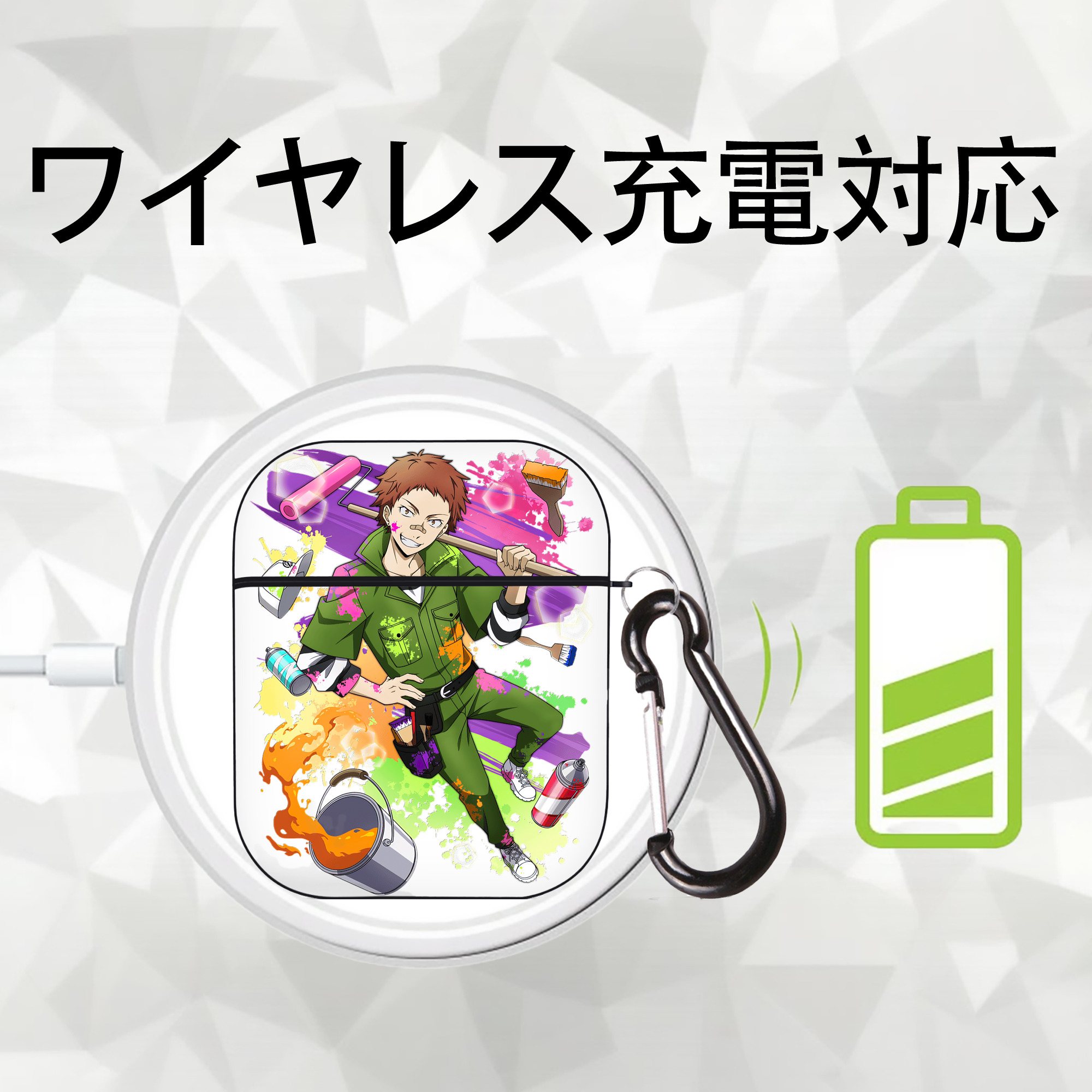 文豪ストレイドッグス Bungo Stray Dogs AirPods 第2世代保護ケース ハードシェル ブラック 耐衝撃・防指紋・カラビナ付き