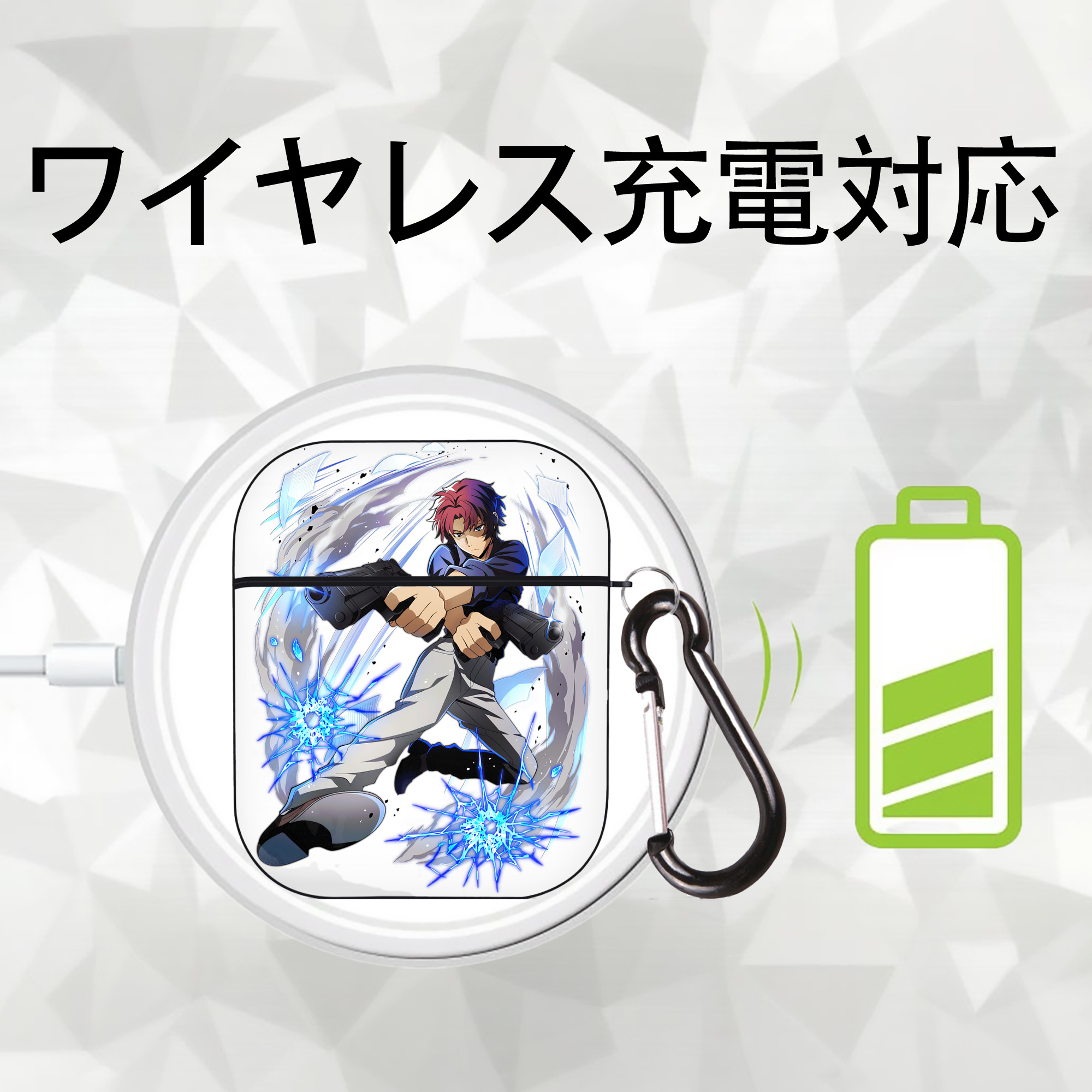 文豪ストレイドッグス Bungo Stray Dogs AirPods 第2世代保護ケース ハードシェル ブラック 耐衝撃・防指紋・カラビナ付き