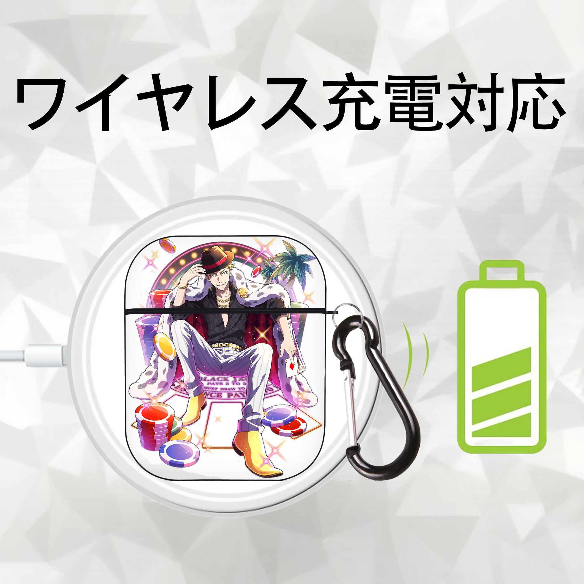 文豪ストレイドッグス Bungo Stray Dogs AirPods 第2世代保護ケース ハードシェル ブラック 耐衝撃・防指紋・カラビナ付き
