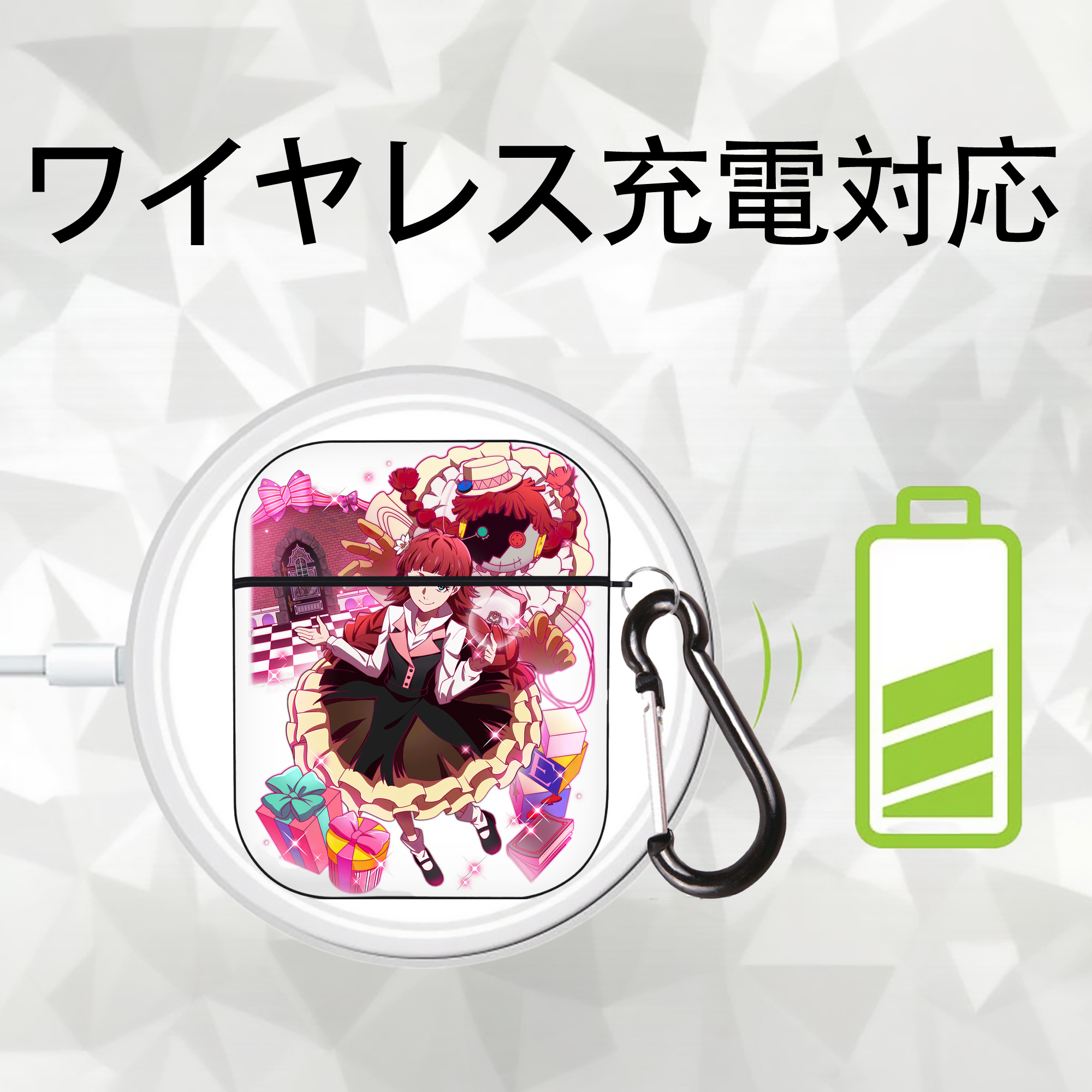 文豪ストレイドッグス Bungo Stray Dogs AirPods 第2世代保護ケース ハードシェル ブラック 耐衝撃・防指紋・カラビナ付き