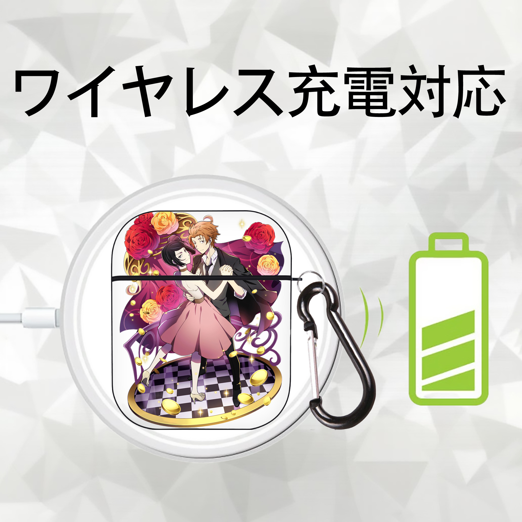文豪ストレイドッグス Bungo Stray Dogs AirPods 第2世代保護ケース ハードシェル ブラック 耐衝撃・防指紋・カラビナ付き
