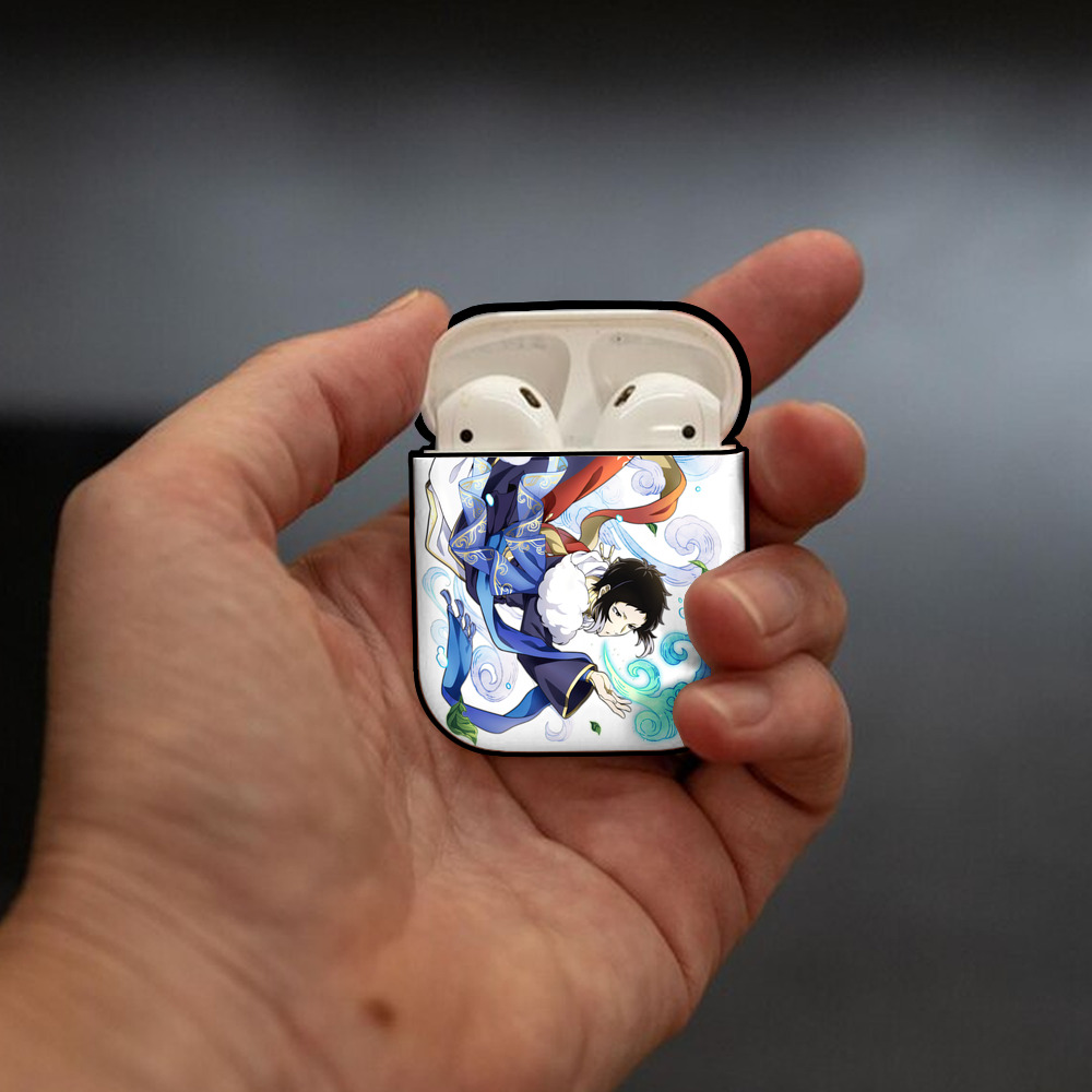 文豪ストレイドッグス Bungo Stray Dogs AirPods 第2世代保護ケース ハードシェル ブラック 耐衝撃・防指紋・カラビナ付き