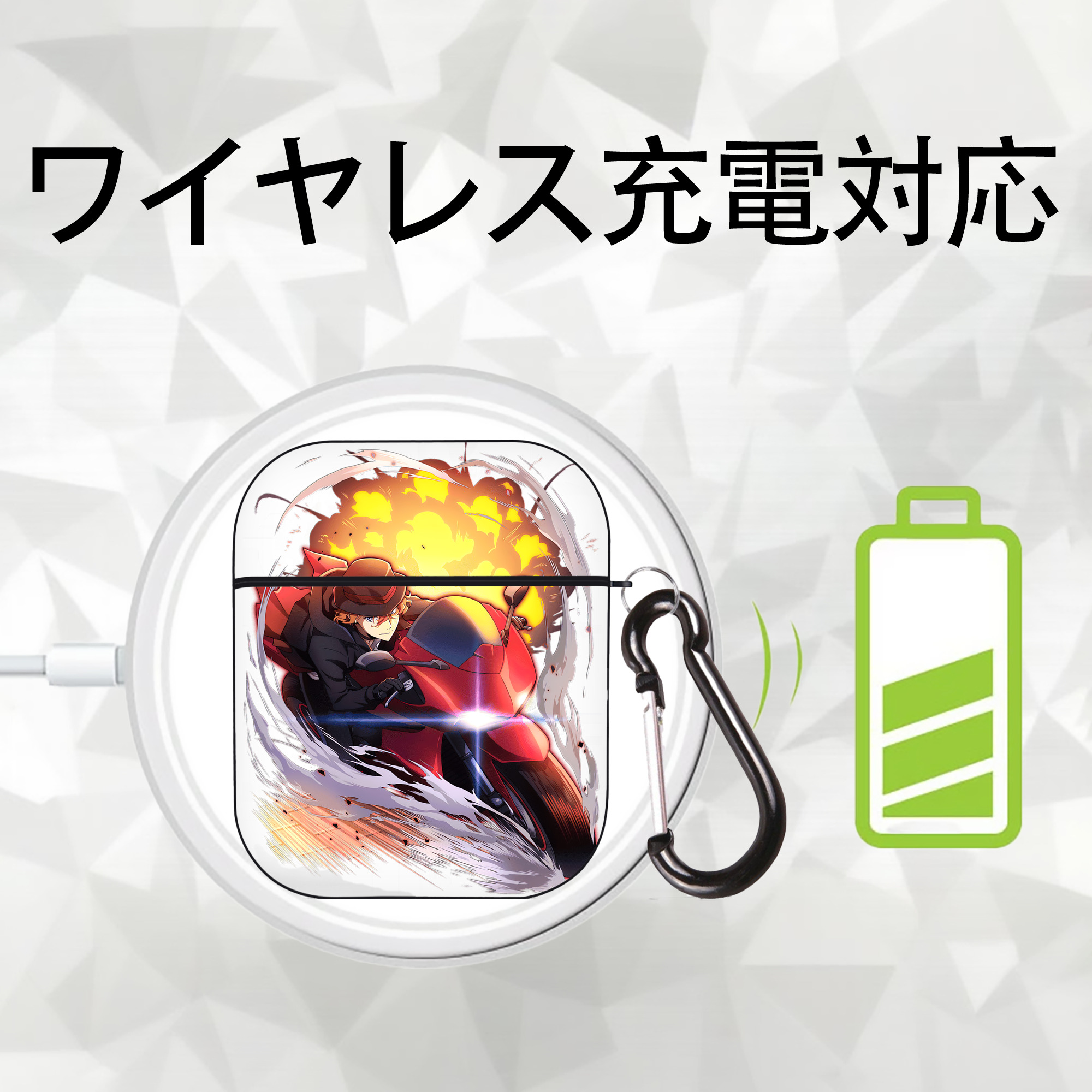 文豪ストレイドッグス Bungo Stray Dogs AirPods 第2世代保護ケース ハードシェル ブラック 耐衝撃・防指紋・カラビナ付き
