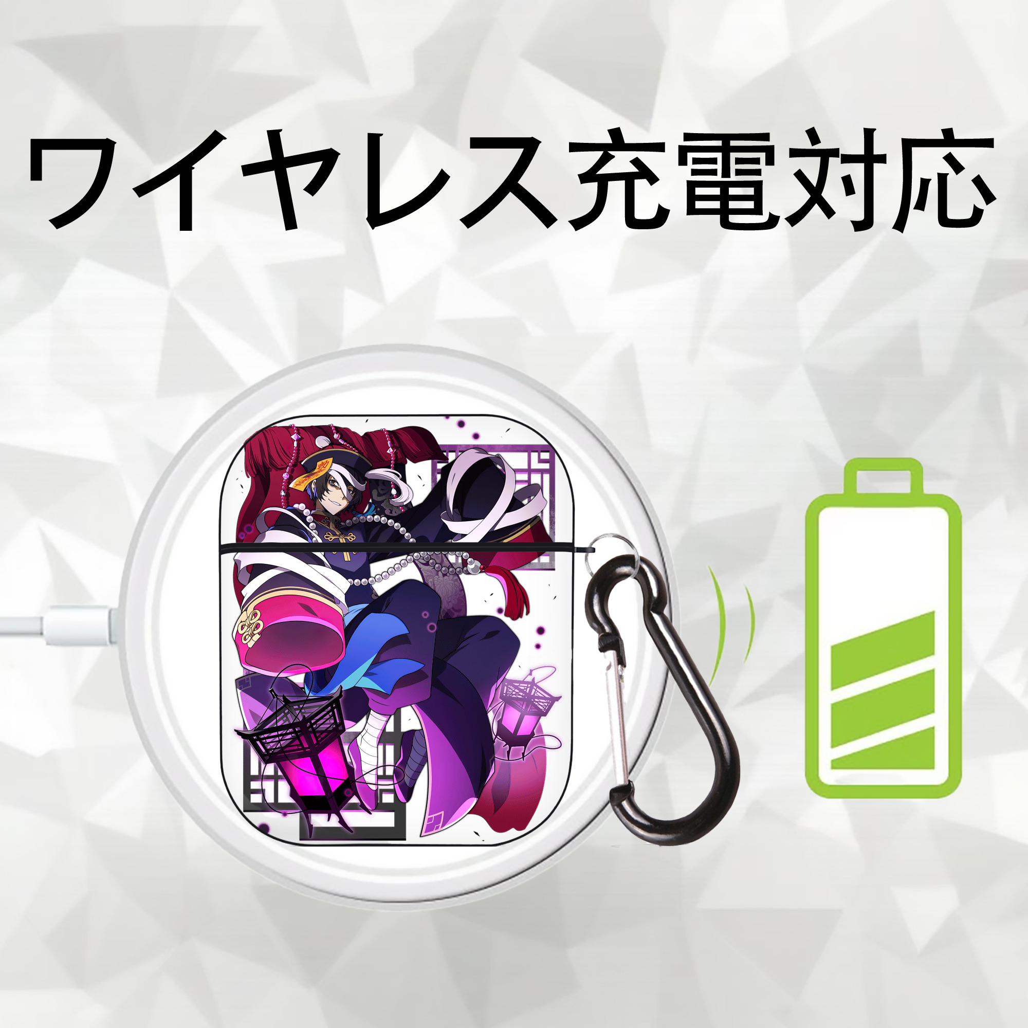 文豪ストレイドッグス Bungo Stray Dogs AirPods 第2世代保護ケース ハードシェル ブラック 耐衝撃・防指紋・カラビナ付き