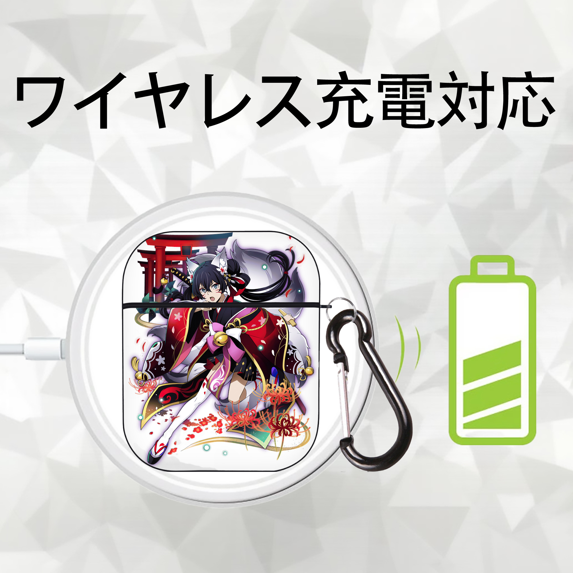 文豪ストレイドッグス Bungo Stray Dogs AirPods 第2世代保護ケース ハードシェル ブラック 耐衝撃・防指紋・カラビナ付き