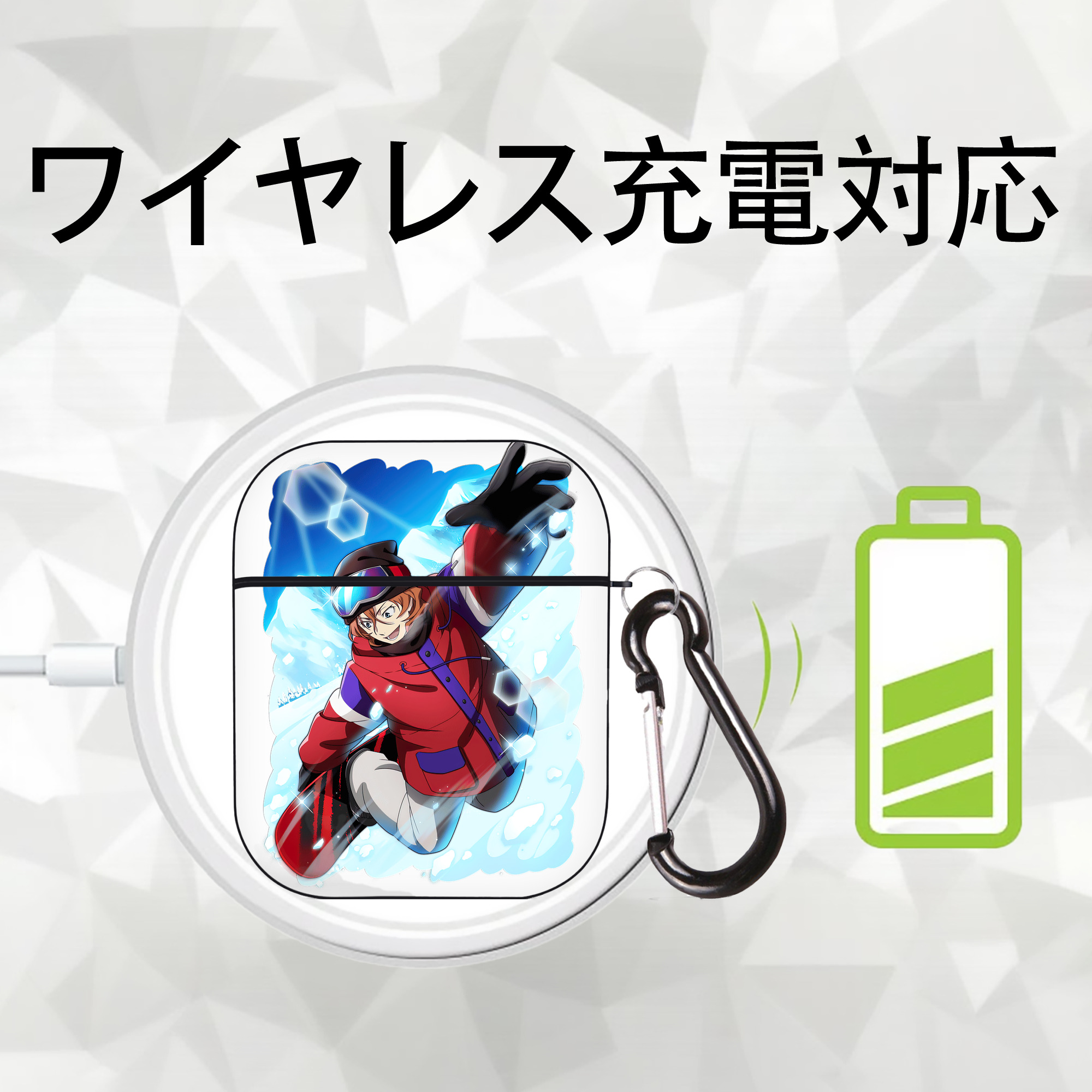 文豪ストレイドッグス Bungo Stray Dogs AirPods 第2世代保護ケース ハードシェル ブラック 耐衝撃・防指紋・カラビナ付き