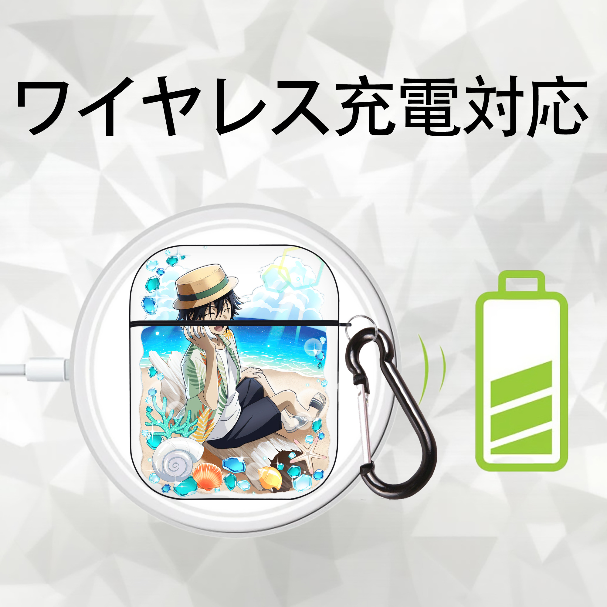 文豪ストレイドッグス Bungo Stray Dogs AirPods 第2世代保護ケース ハードシェル ブラック 耐衝撃・防指紋・カラビナ付き