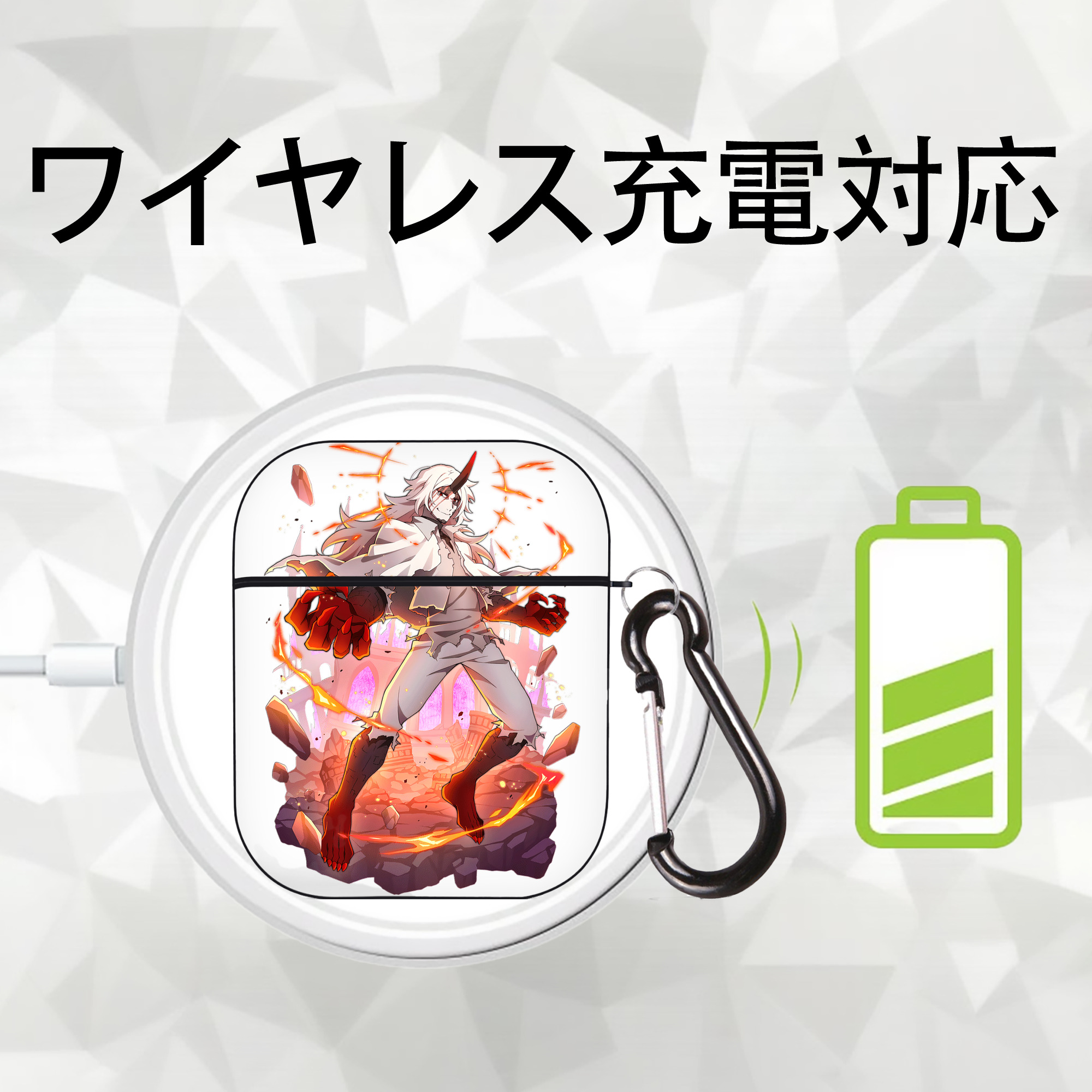 文豪ストレイドッグス Bungo Stray Dogs AirPods 第2世代保護ケース ハードシェル ブラック 耐衝撃・防指紋・カラビナ付き