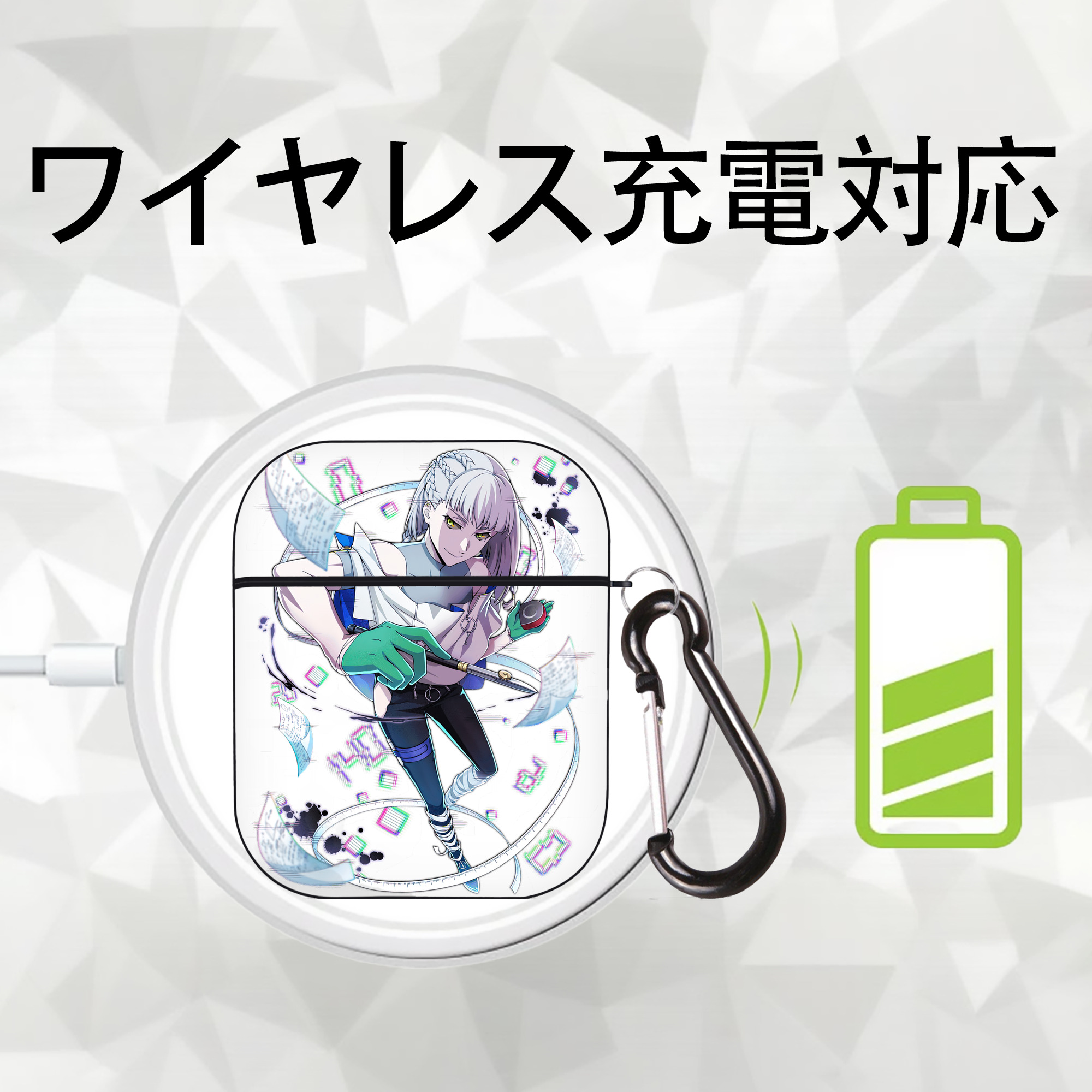 文豪ストレイドッグス Bungo Stray Dogs AirPods 第2世代保護ケース ハードシェル ブラック 耐衝撃・防指紋・カラビナ付き