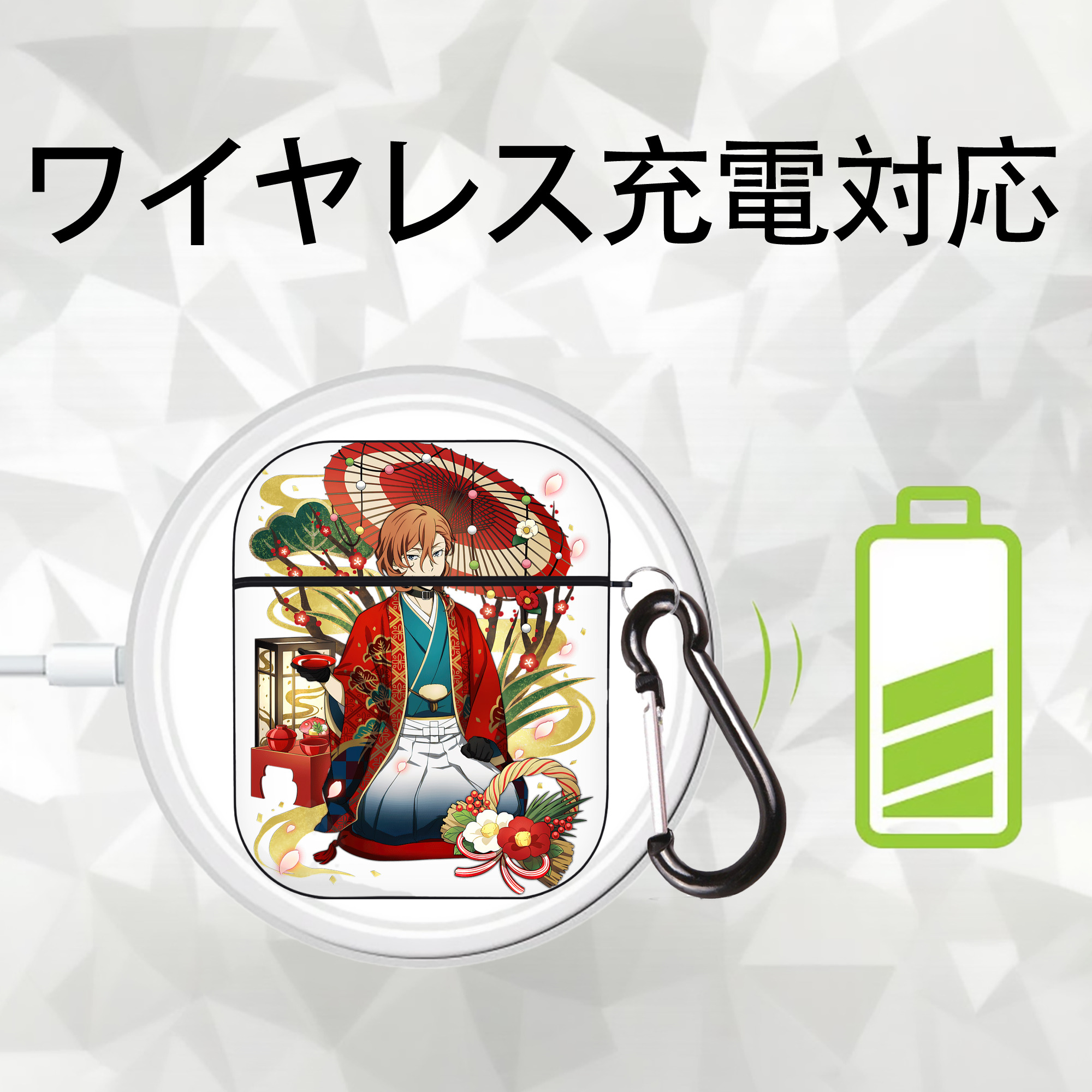 文豪ストレイドッグス Bungo Stray Dogs AirPods 第2世代保護ケース ハードシェル ブラック 耐衝撃・防指紋・カラビナ付き