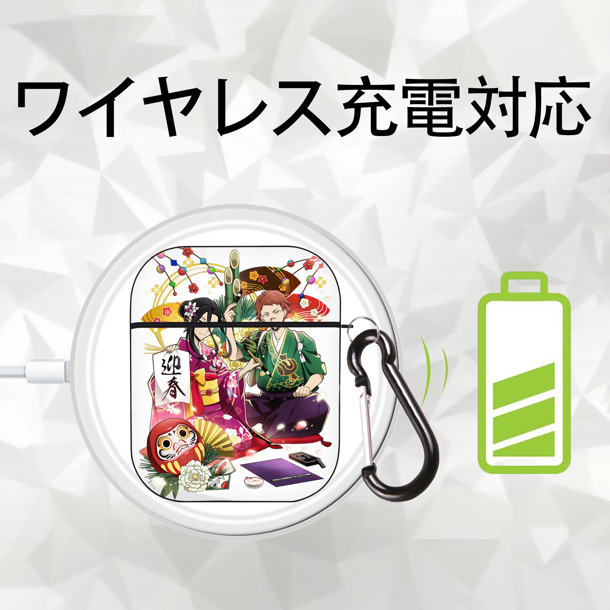 文豪ストレイドッグス Bungo Stray Dogs AirPods 第2世代保護ケース ハードシェル ブラック 耐衝撃・防指紋・カラビナ付き