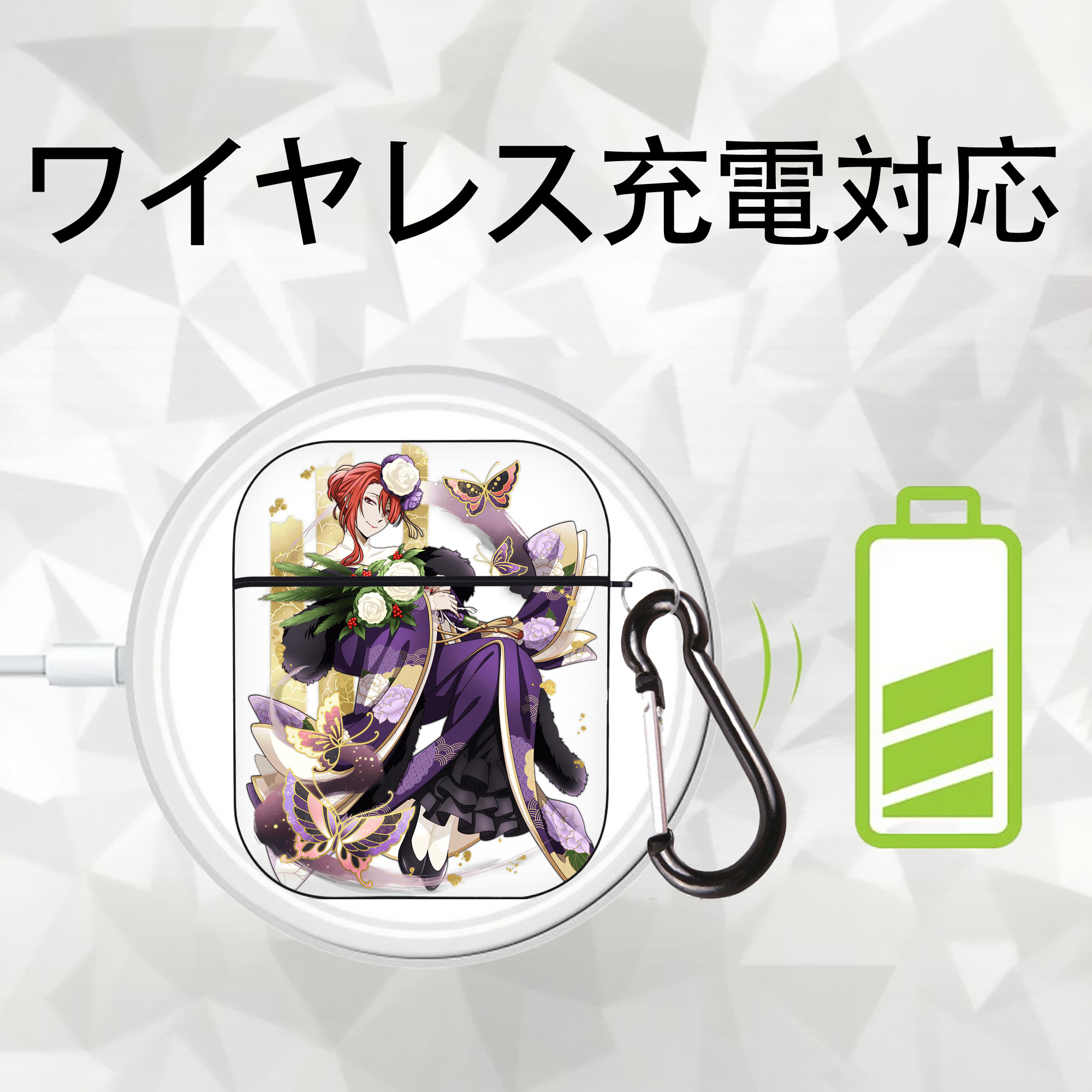文豪ストレイドッグス Bungo Stray Dogs AirPods 第2世代保護ケース ハードシェル ブラック 耐衝撃・防指紋・カラビナ付き