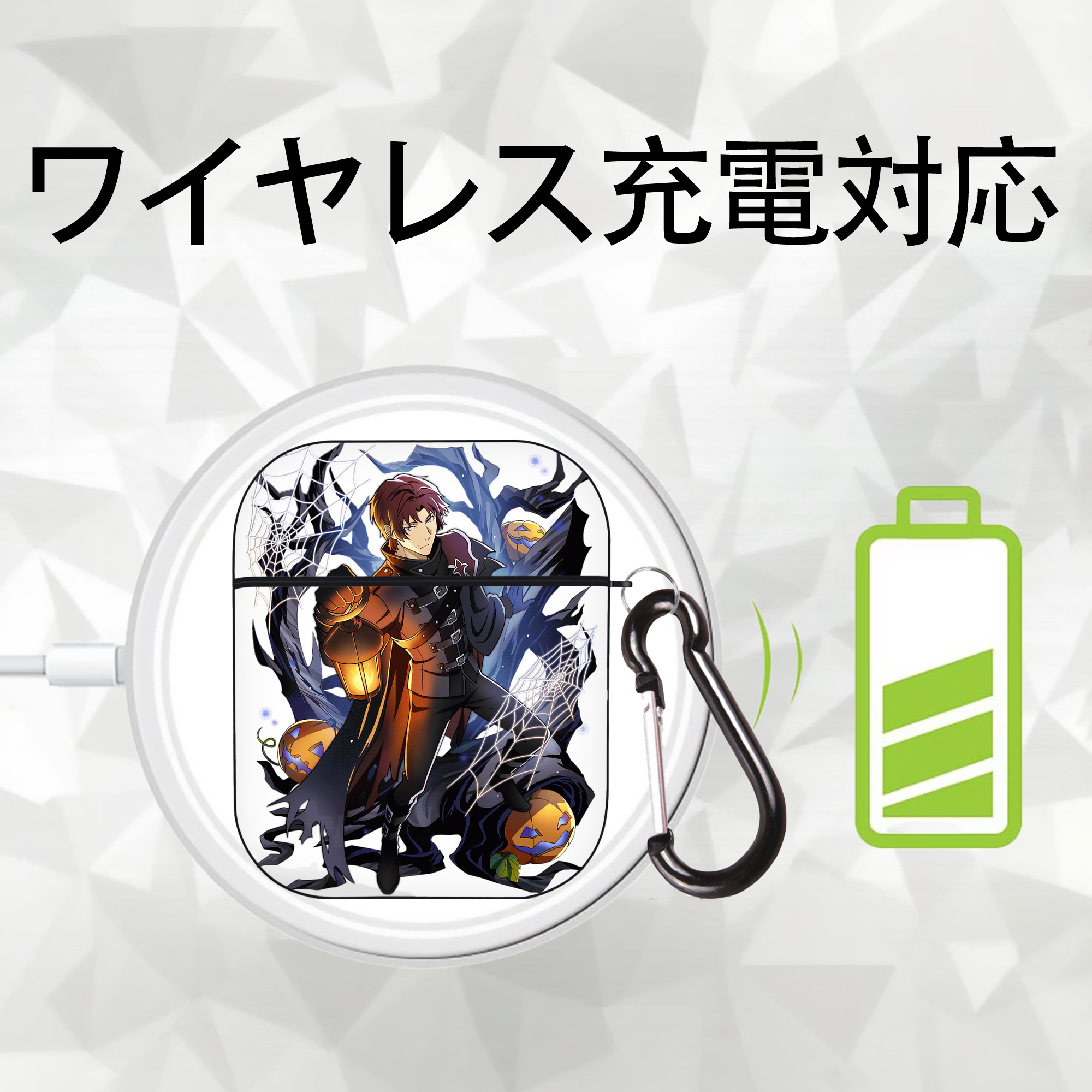 文豪ストレイドッグス Bungo Stray Dogs AirPods 第2世代保護ケース ハードシェル ブラック 耐衝撃・防指紋・カラビナ付き