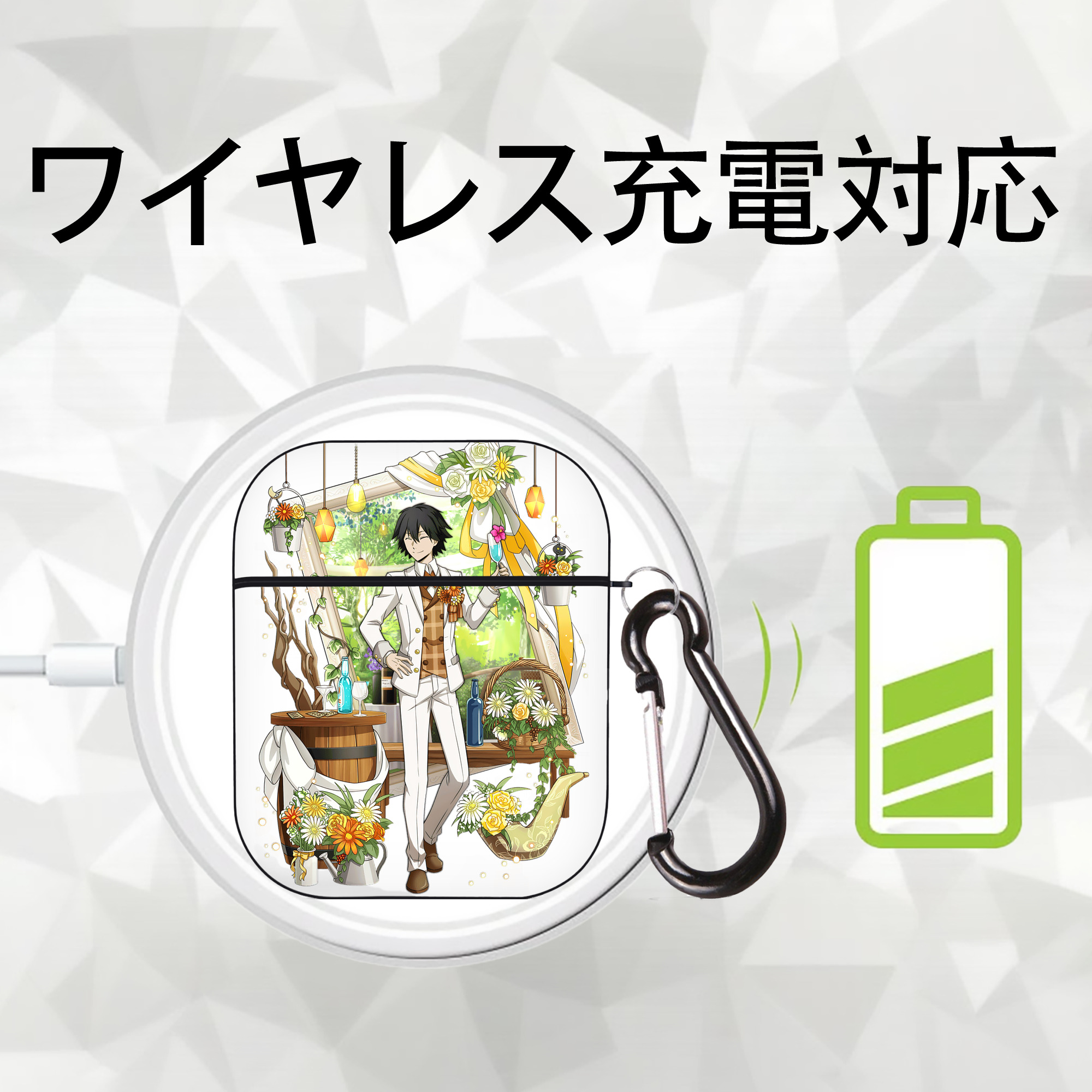 文豪ストレイドッグス Bungo Stray Dogs AirPods 第2世代保護ケース ハードシェル ブラック 耐衝撃・防指紋・カラビナ付き