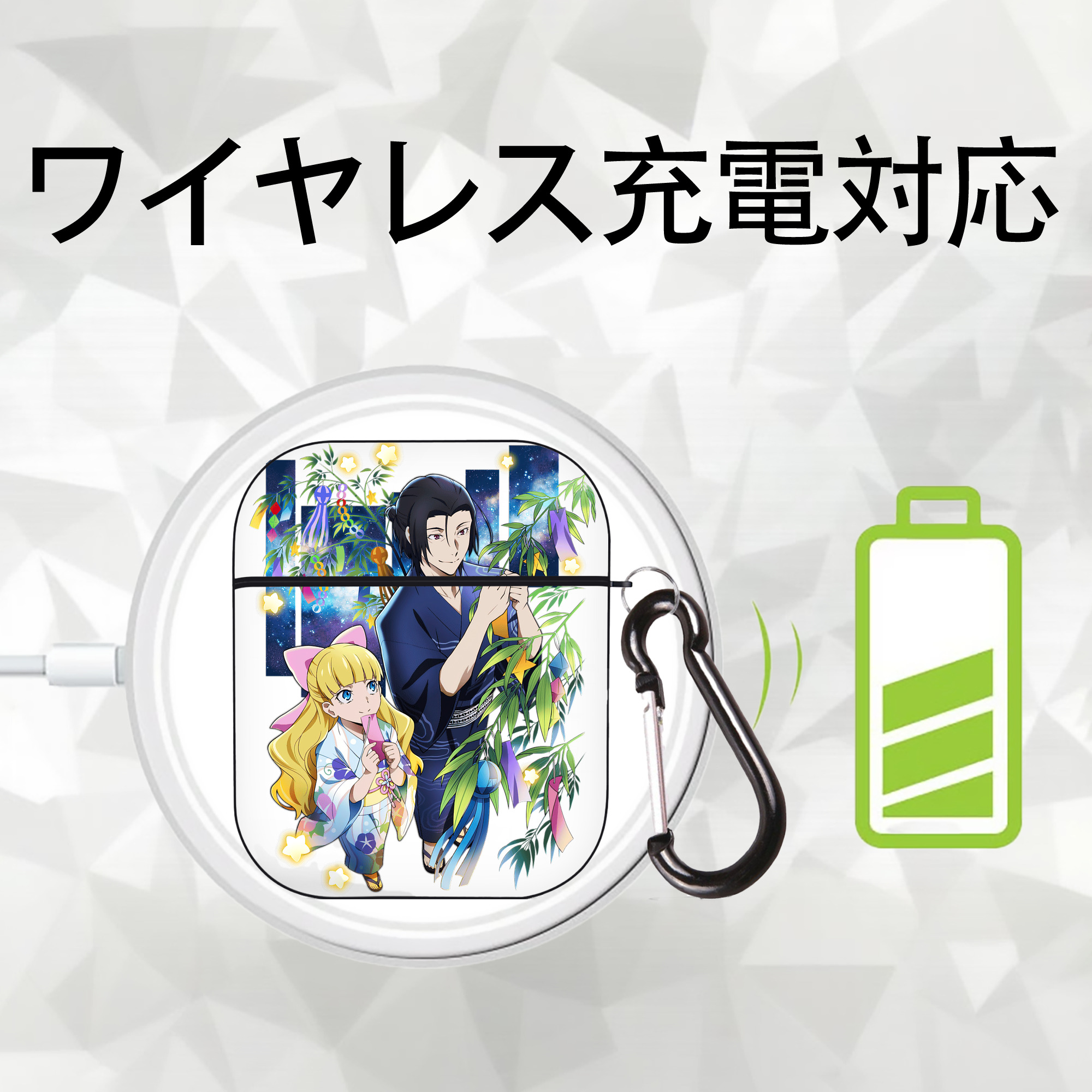 文豪ストレイドッグス Bungo Stray Dogs AirPods 第2世代保護ケース ハードシェル ブラック 耐衝撃・防指紋・カラビナ付き