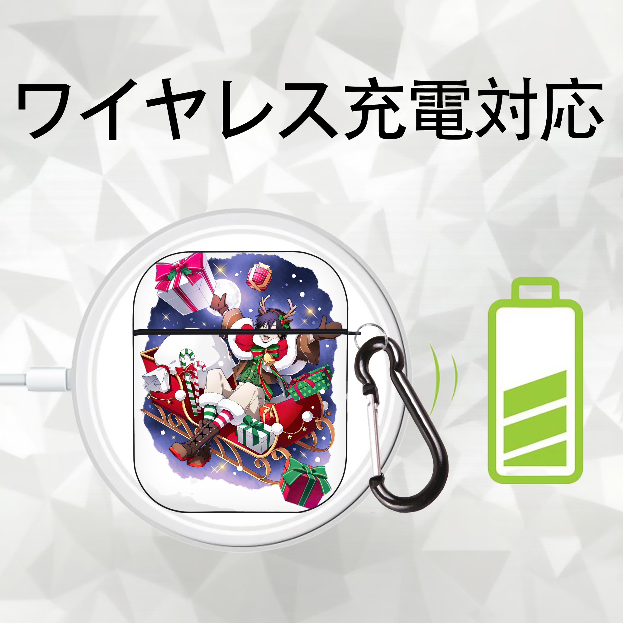 文豪ストレイドッグス Bungo Stray Dogs AirPods 第2世代保護ケース ハードシェル ブラック 耐衝撃・防指紋・カラビナ付き