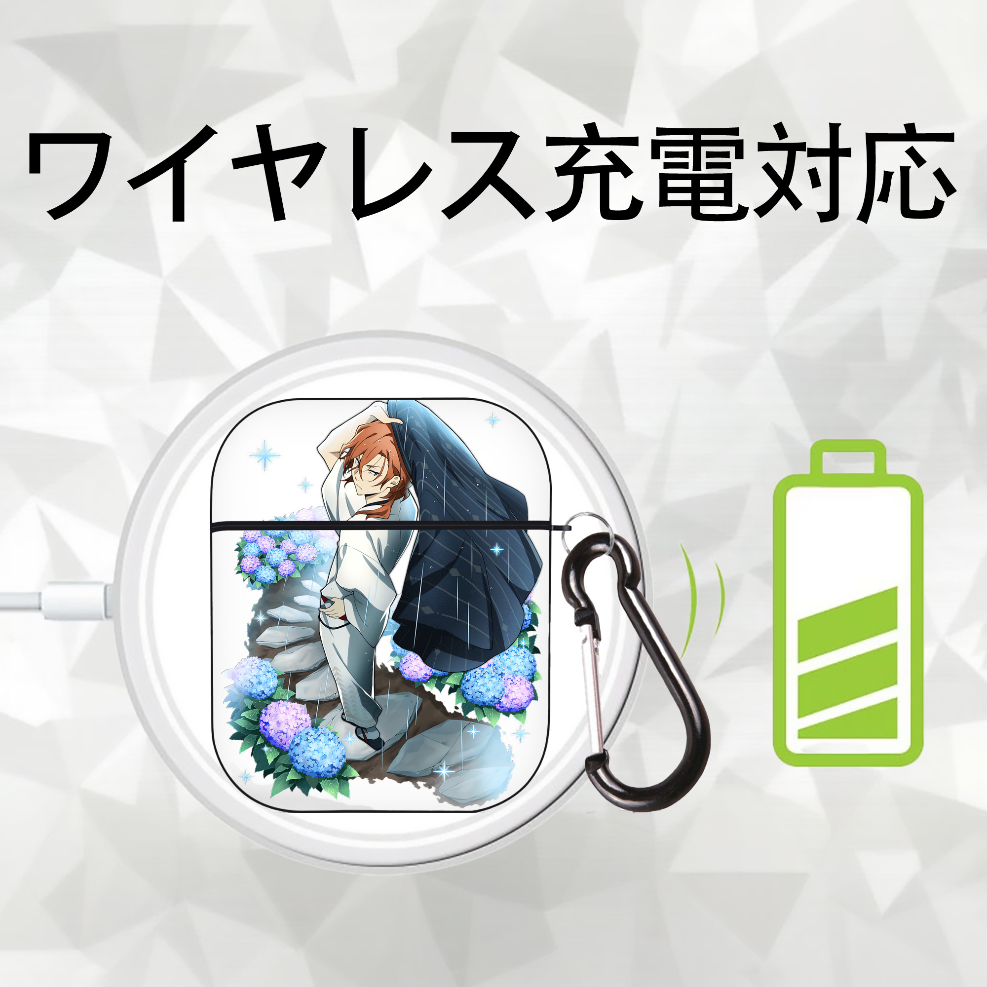 文豪ストレイドッグス Bungo Stray Dogs AirPods 第2世代保護ケース ハードシェル ブラック 耐衝撃・防指紋・カラビナ付き
