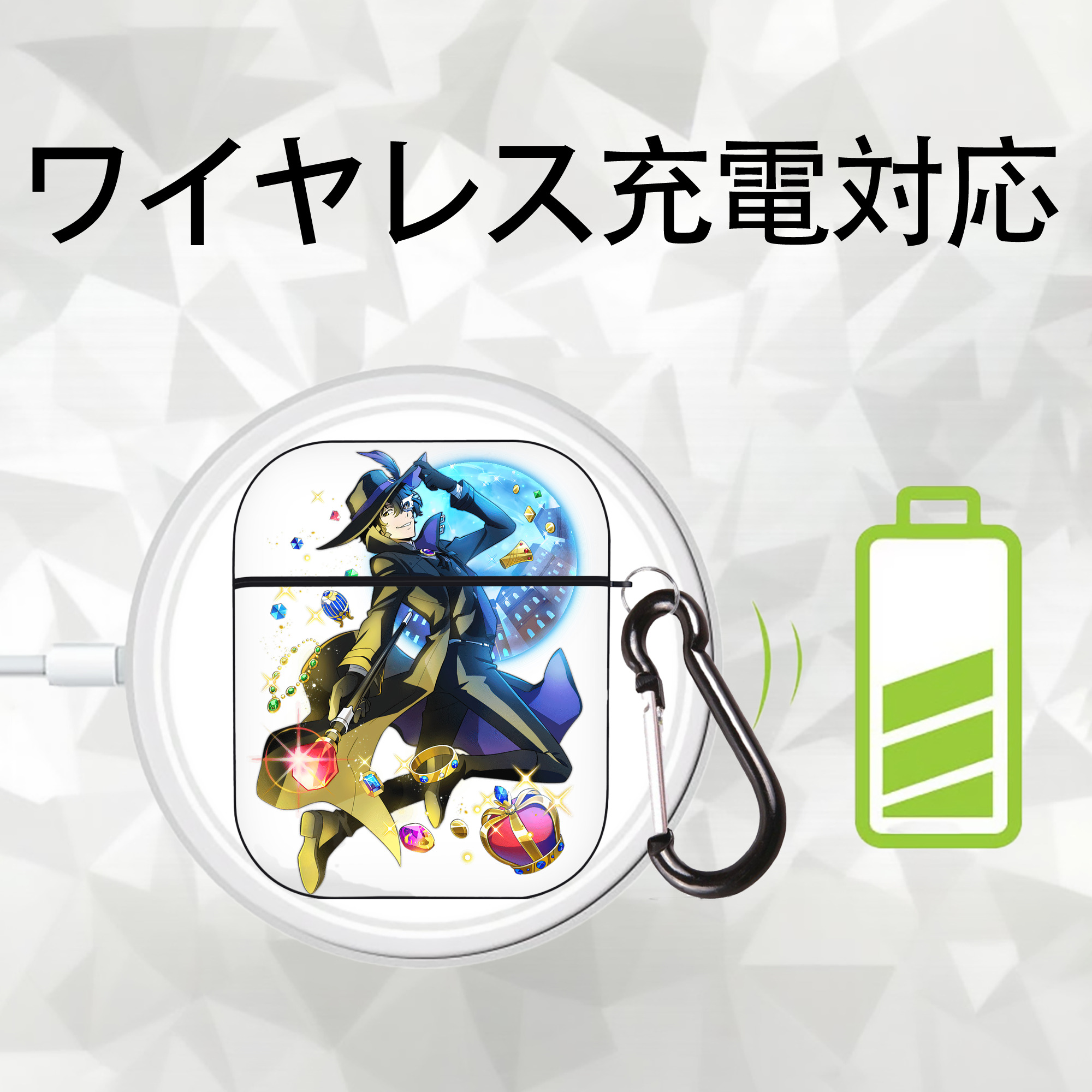 文豪ストレイドッグス Bungo Stray Dogs AirPods 第2世代保護ケース ハードシェル ブラック 耐衝撃・防指紋・カラビナ付き