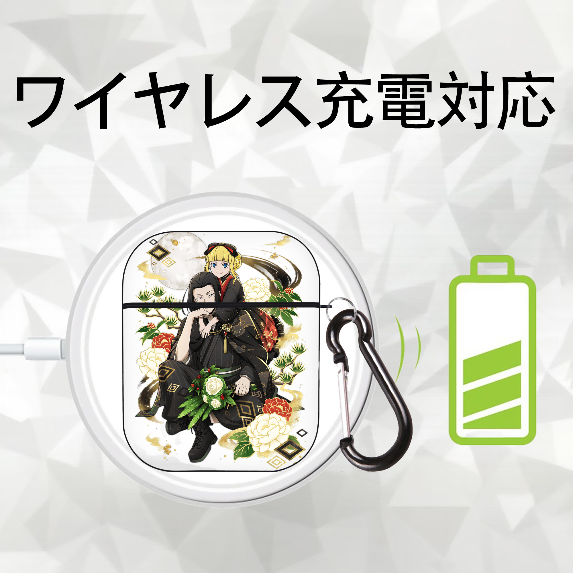 文豪ストレイドッグス Bungo Stray Dogs AirPods 第2世代保護ケース ハードシェル ブラック 耐衝撃・防指紋・カラビナ付き