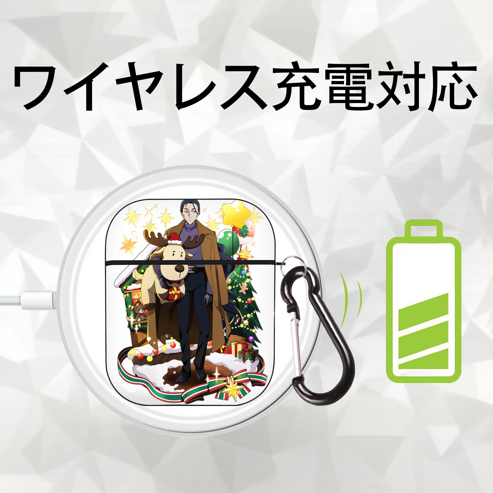 文豪ストレイドッグス Bungo Stray Dogs AirPods 第2世代保護ケース ハードシェル ブラック 耐衝撃・防指紋・カラビナ付き