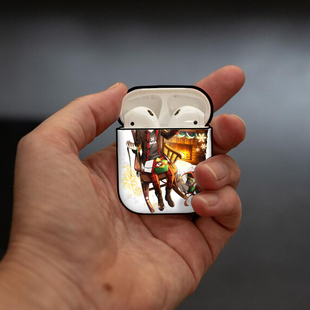 文豪ストレイドッグス Bungo Stray Dogs AirPods 第2世代保護ケース ハードシェル ブラック 耐衝撃・防指紋・カラビナ付き