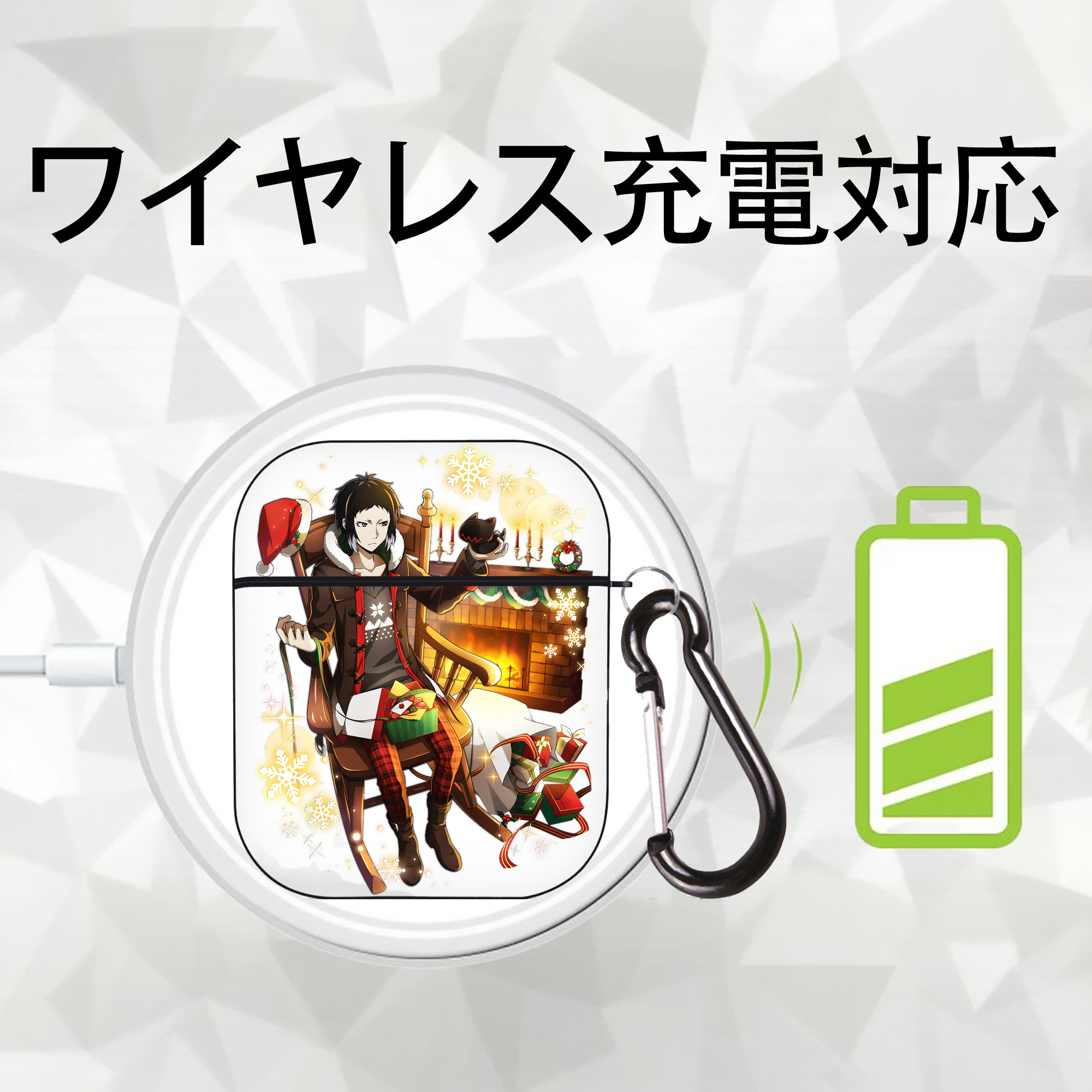 文豪ストレイドッグス Bungo Stray Dogs AirPods 第2世代保護ケース ハードシェル ブラック 耐衝撃・防指紋・カラビナ付き