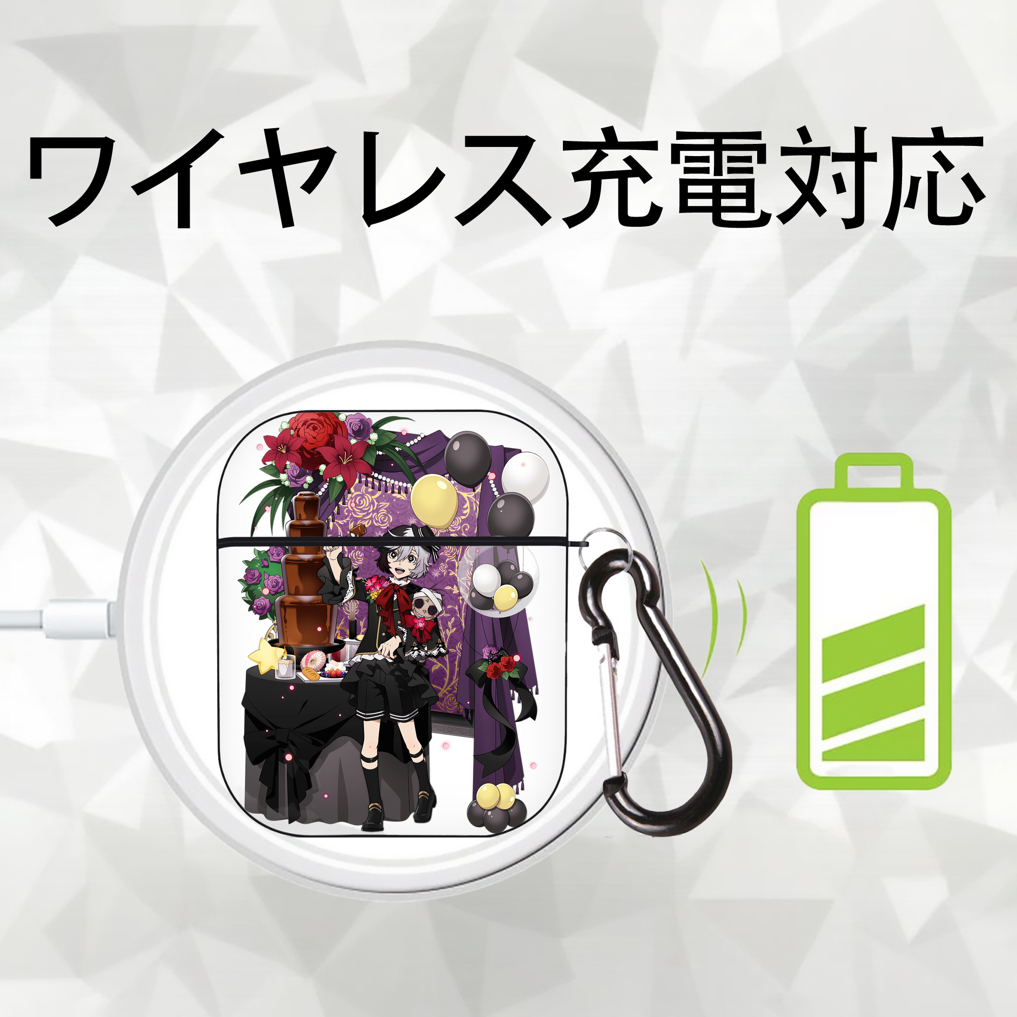 文豪ストレイドッグス Bungo Stray Dogs AirPods 第2世代保護ケース ハードシェル ブラック 耐衝撃・防指紋・カラビナ付き