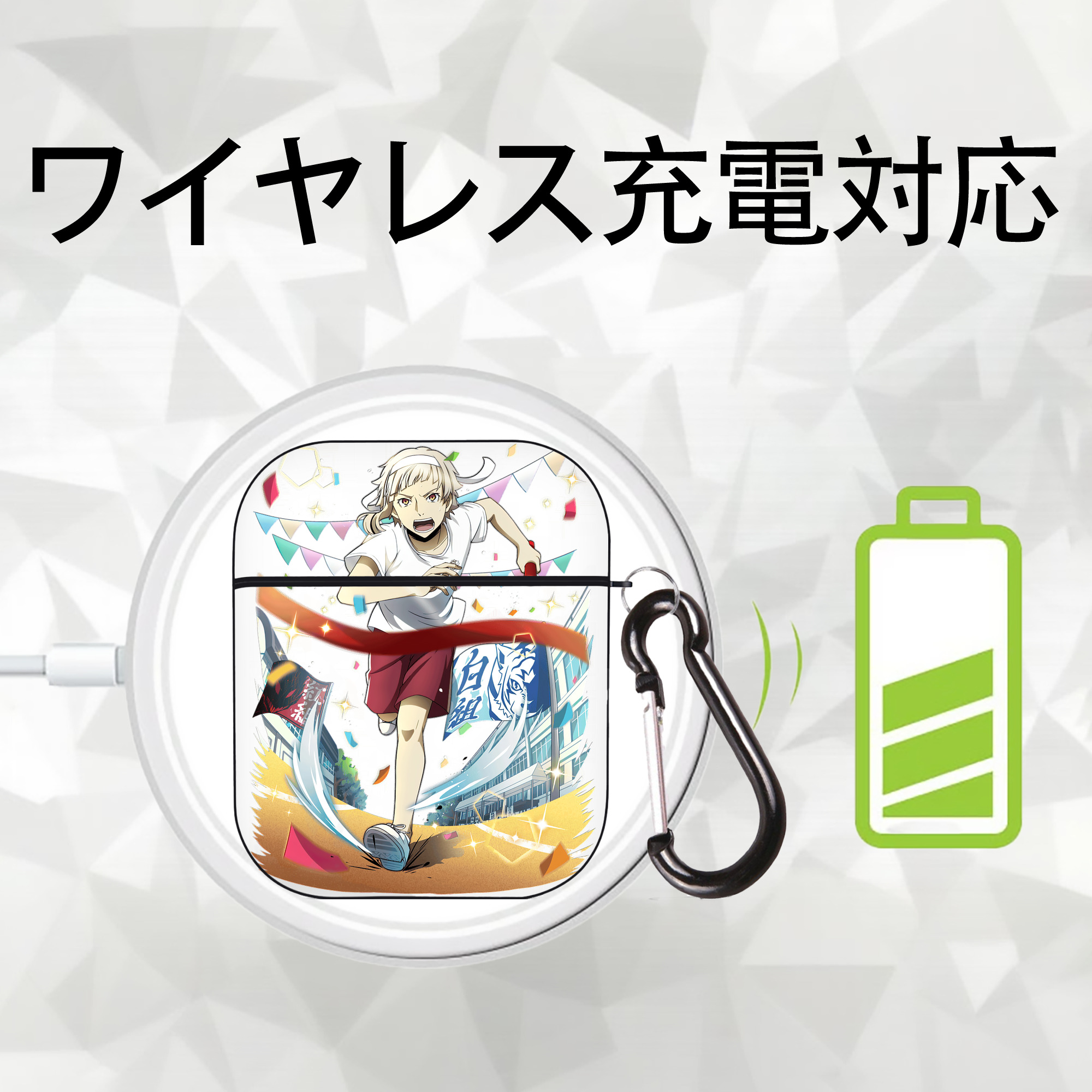 文豪ストレイドッグス Bungo Stray Dogs AirPods 第2世代保護ケース ハードシェル ブラック 耐衝撃・防指紋・カラビナ付き