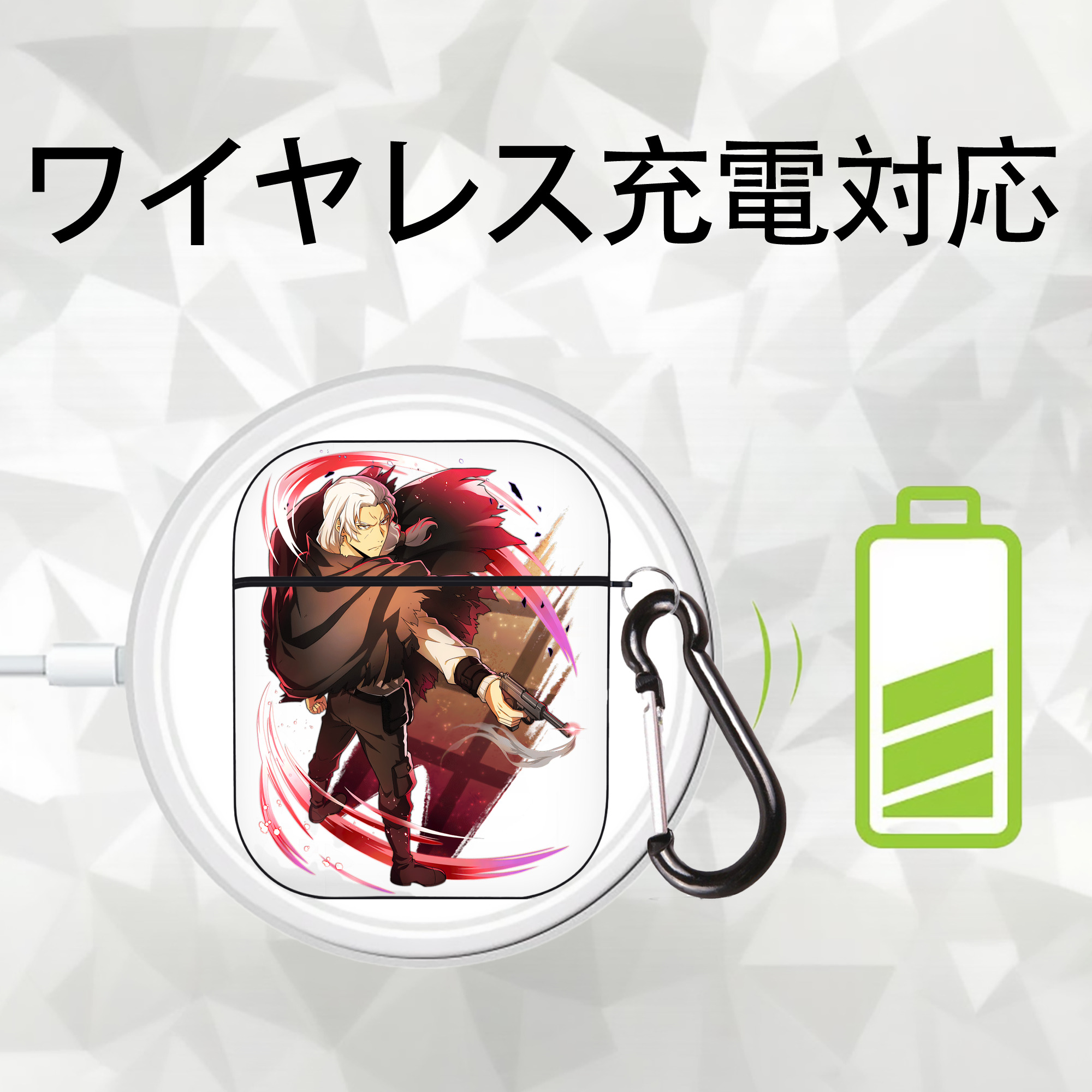 文豪ストレイドッグス Bungo Stray Dogs AirPods 第2世代保護ケース ハードシェル ブラック 耐衝撃・防指紋・カラビナ付き