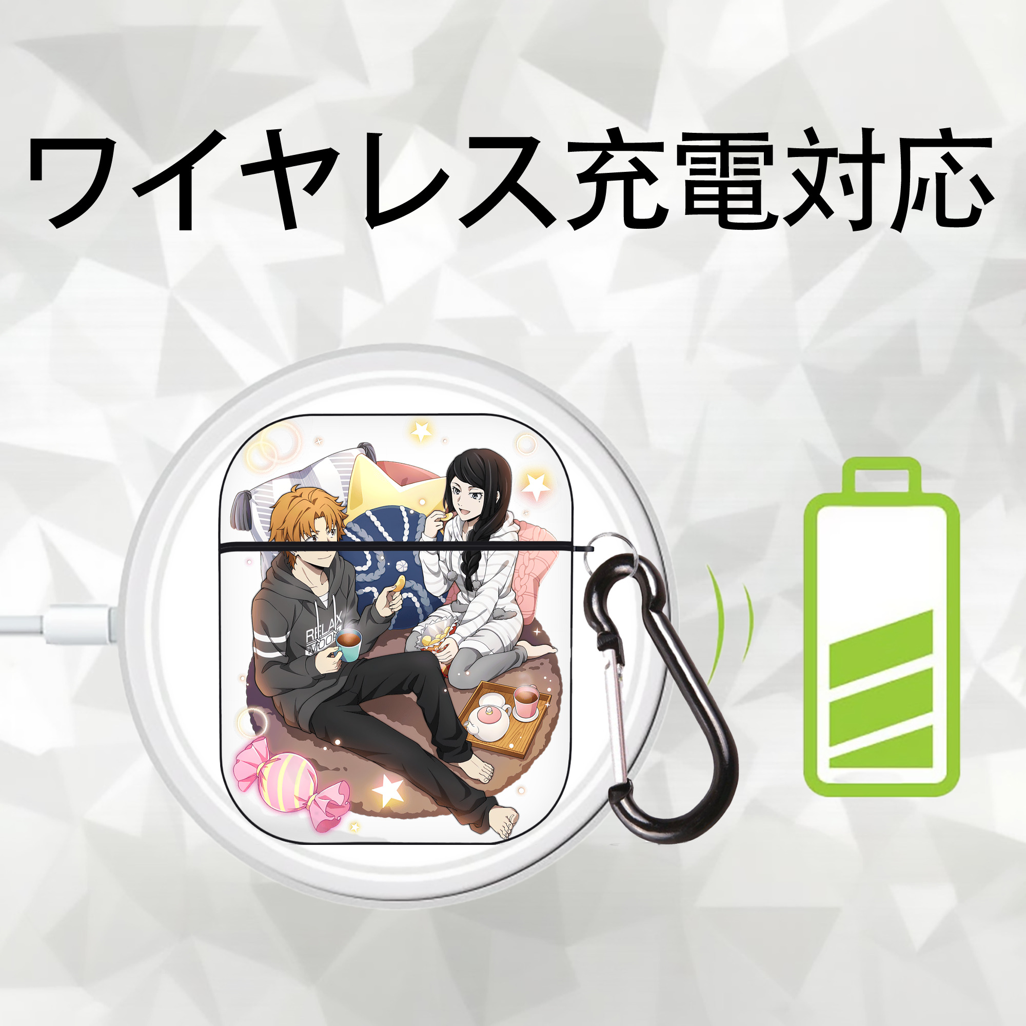 文豪ストレイドッグス Bungo Stray Dogs AirPods 第2世代保護ケース ハードシェル ブラック 耐衝撃・防指紋・カラビナ付き