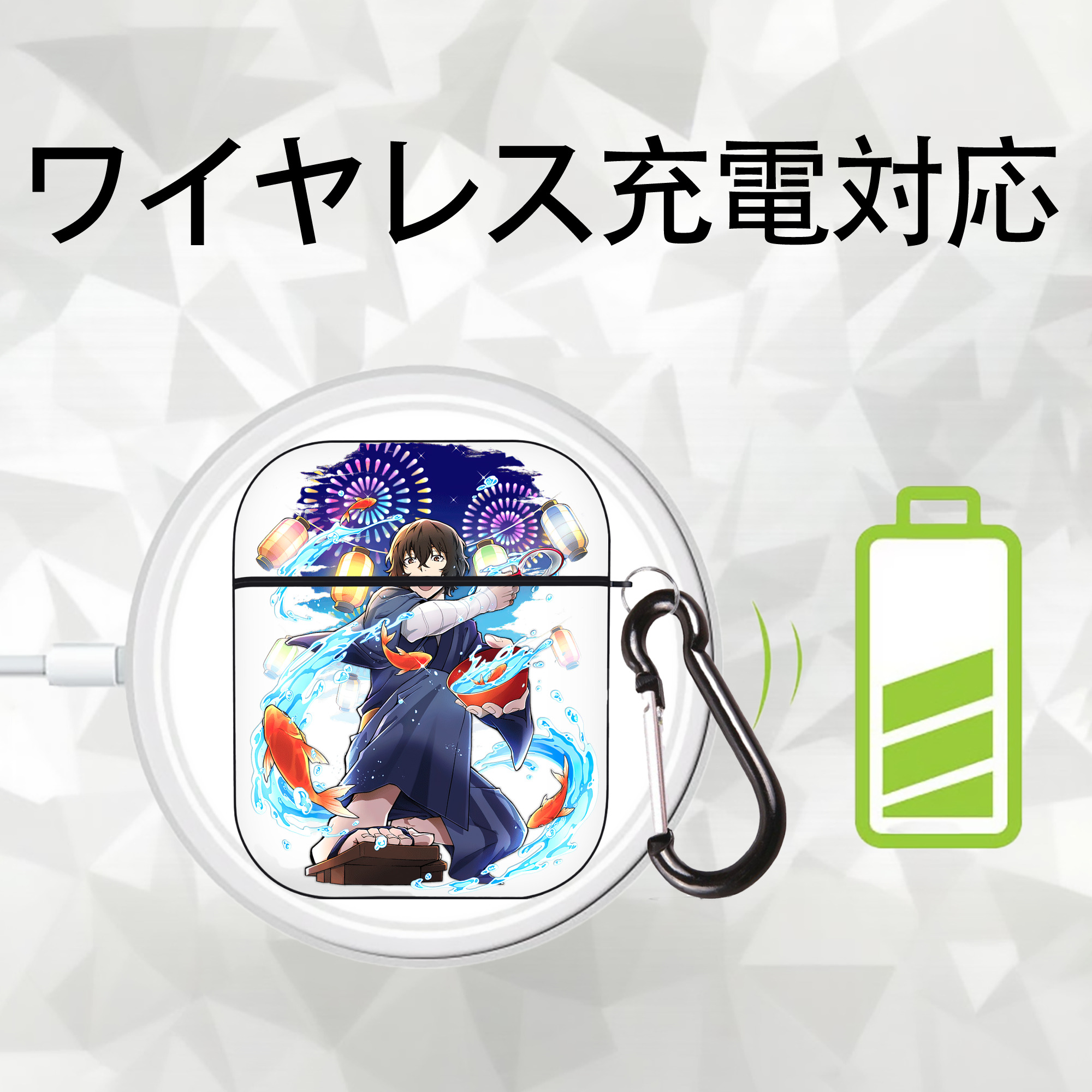文豪ストレイドッグス Bungo Stray Dogs AirPods 第2世代保護ケース ハードシェル ブラック 耐衝撃・防指紋・カラビナ付き