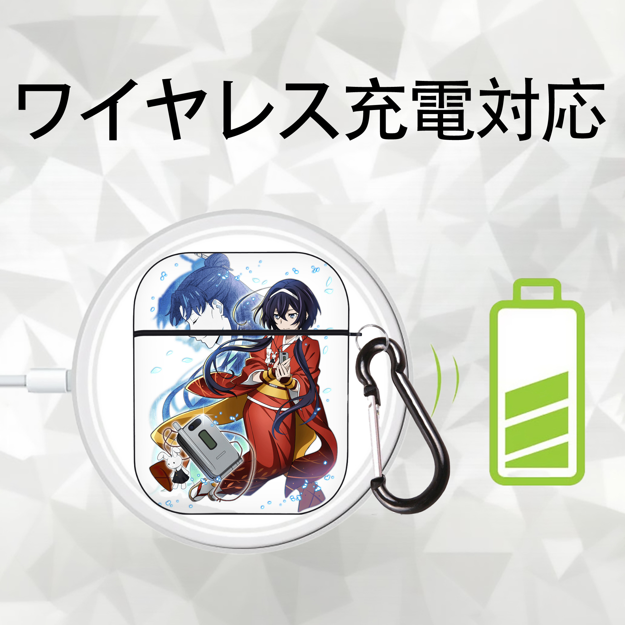 文豪ストレイドッグス Bungo Stray Dogs AirPods 第2世代保護ケース ハードシェル ブラック 耐衝撃・防指紋・カラビナ付き
